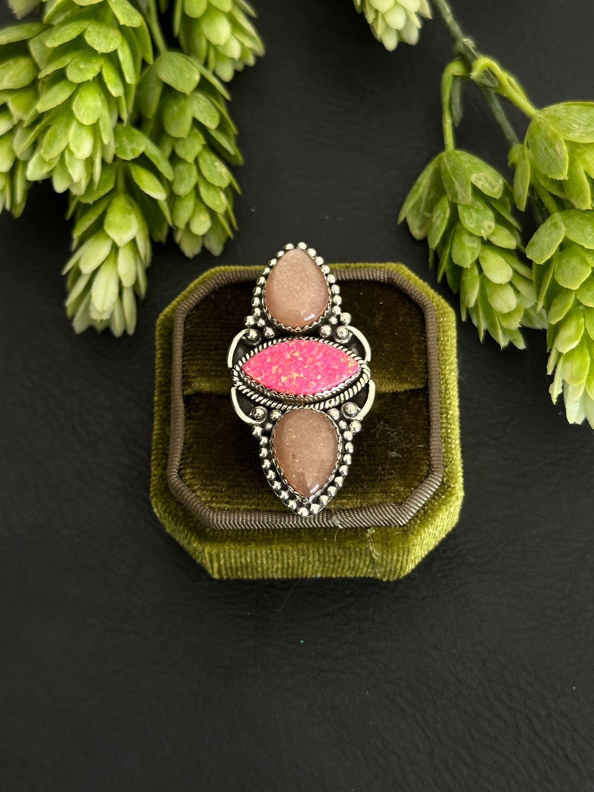 Southwest Handmade Multi Stone & Sterling Silver Adjustable Cluster Ring