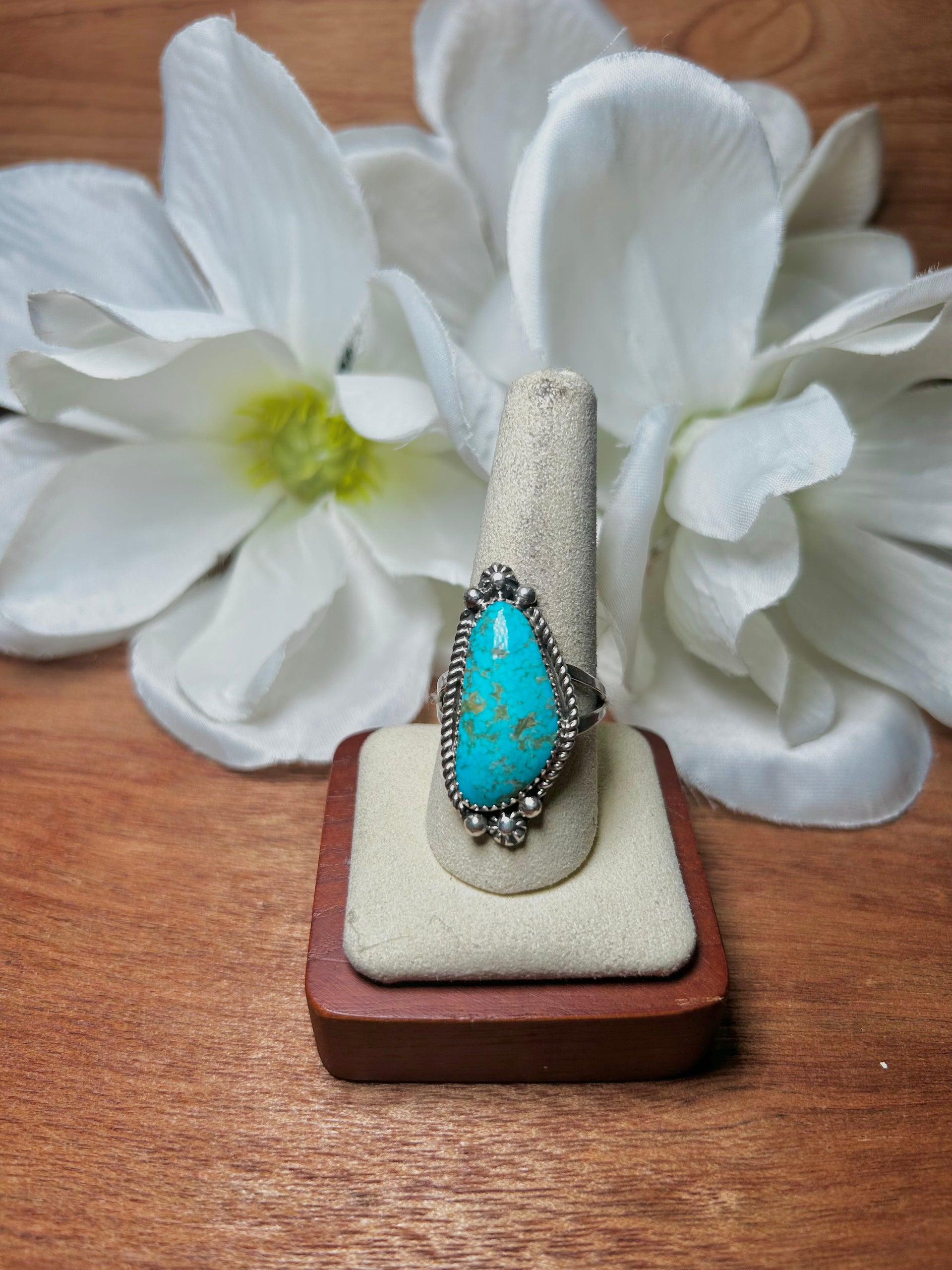 Navajo Made Kingman Turquoise & Sterling Silver Ring Size 10.75