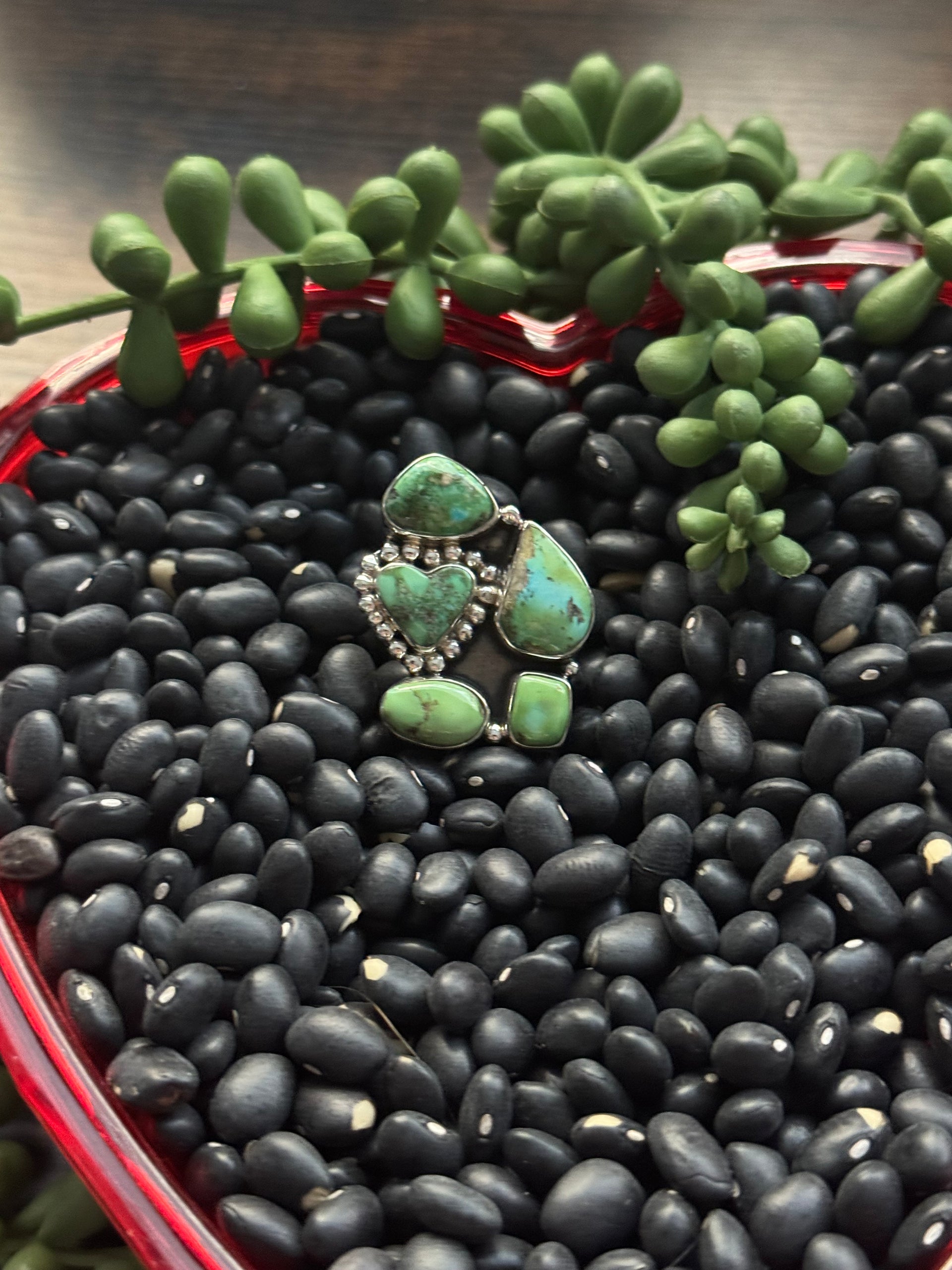 Southwest Handmade Sonoran Mountain Turquoise & Sterling Silver Adjustable Cluster Ring