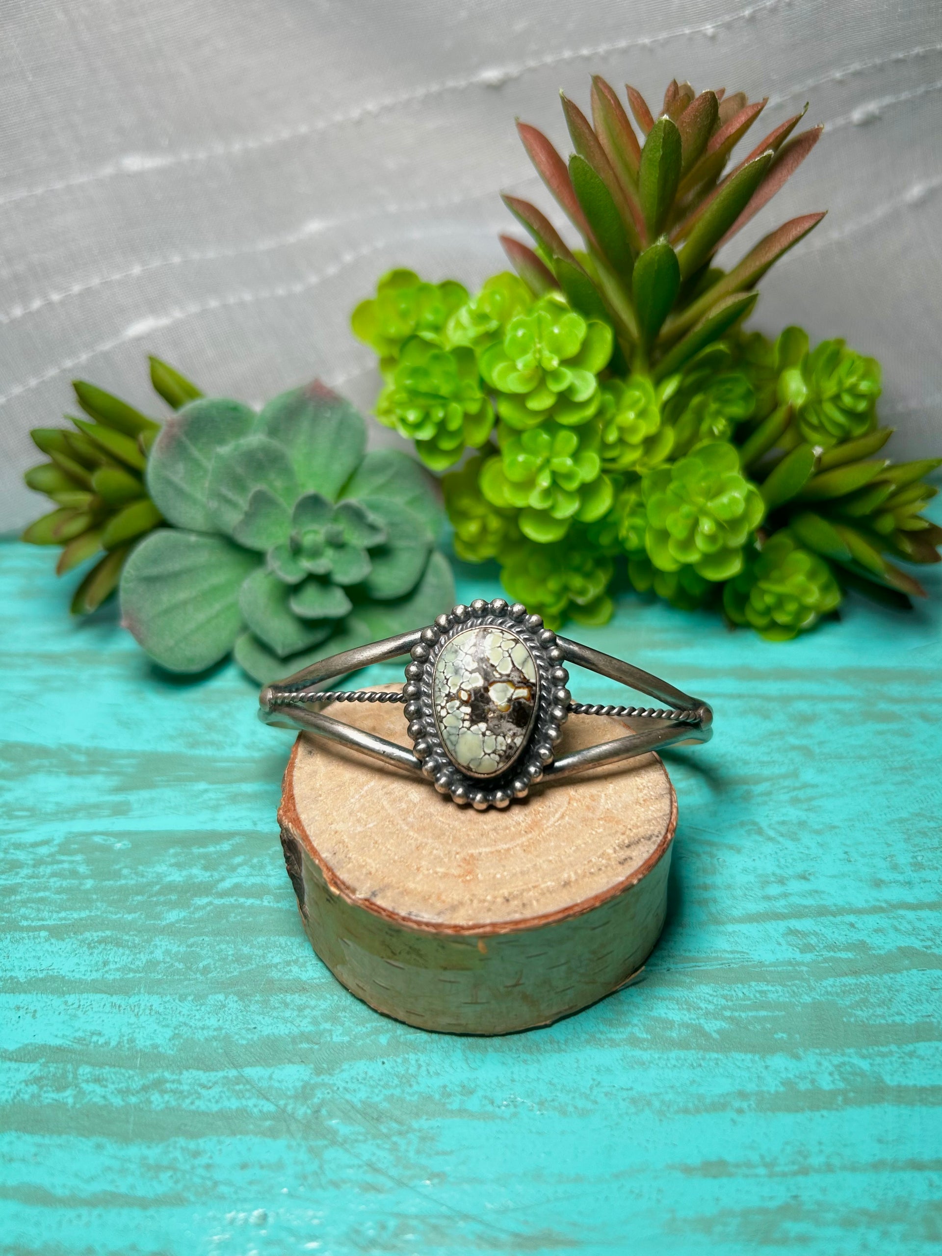 Navajo Made New Lander & Sterling Silver Cuff Bracelet