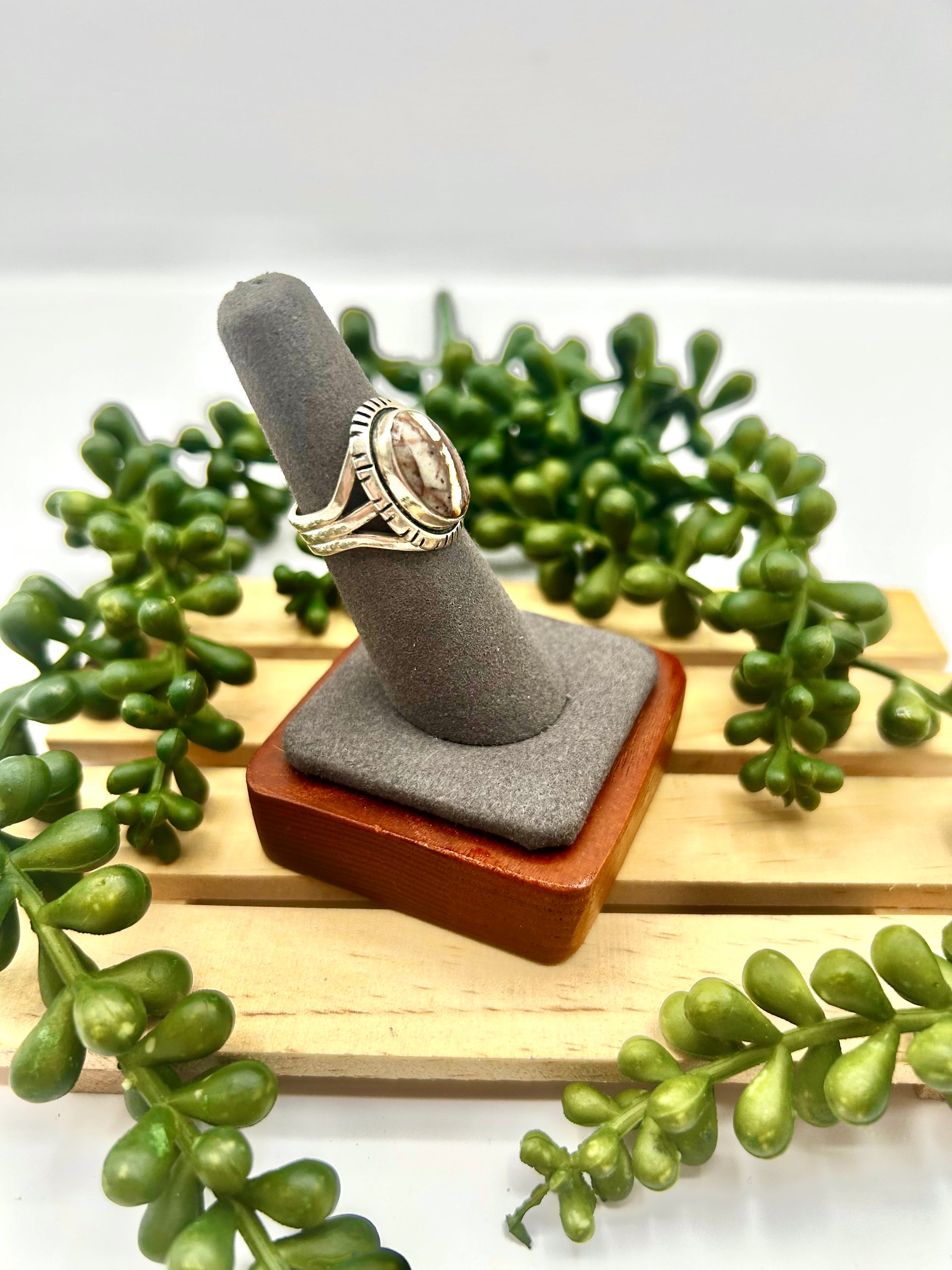 Navajo Made Ribbon Royston Turquoise & Sterling Silver Ring Size 6