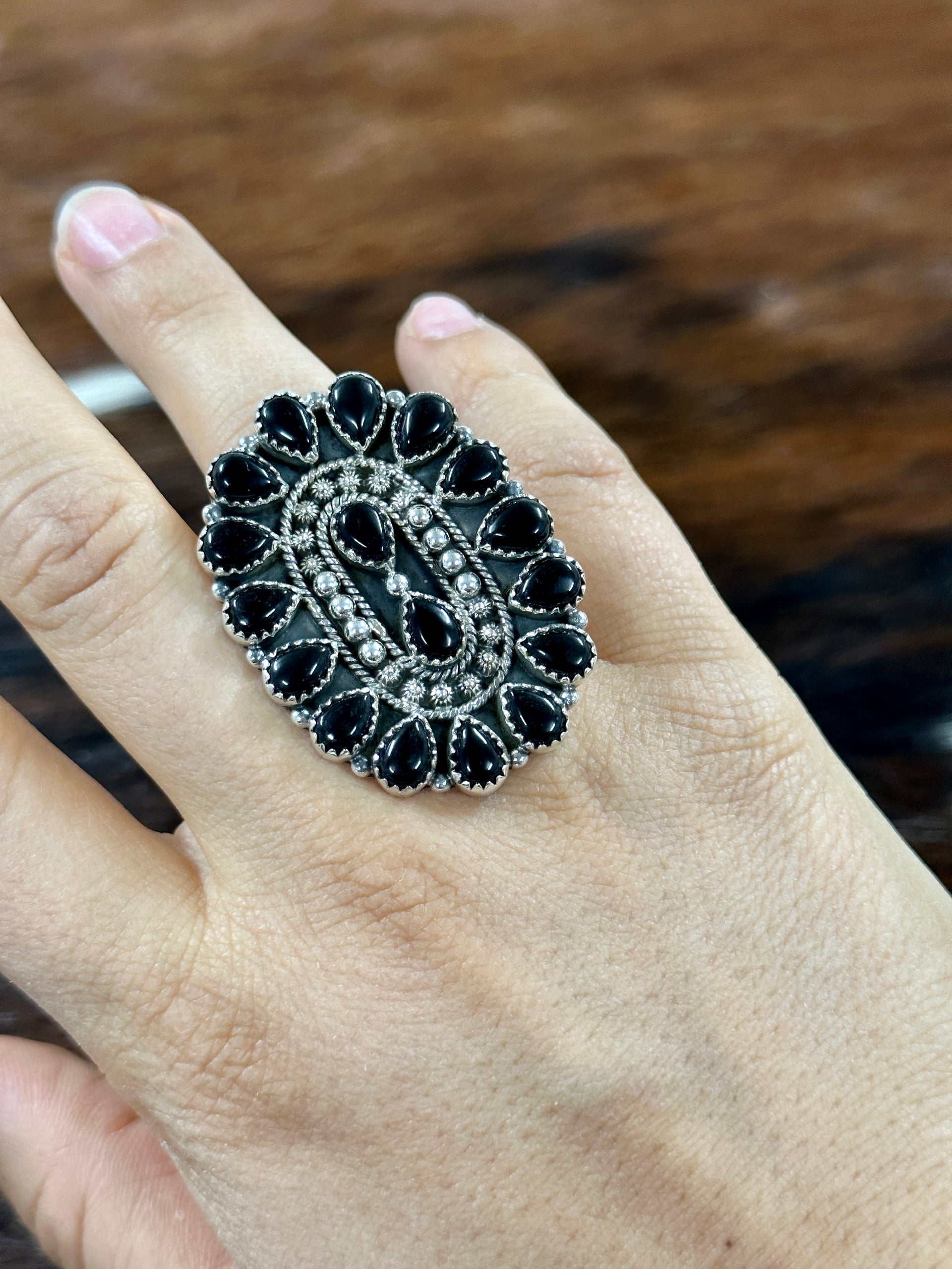 Southwest Handmade Onyx & Sterling Silver Adjustable Ring