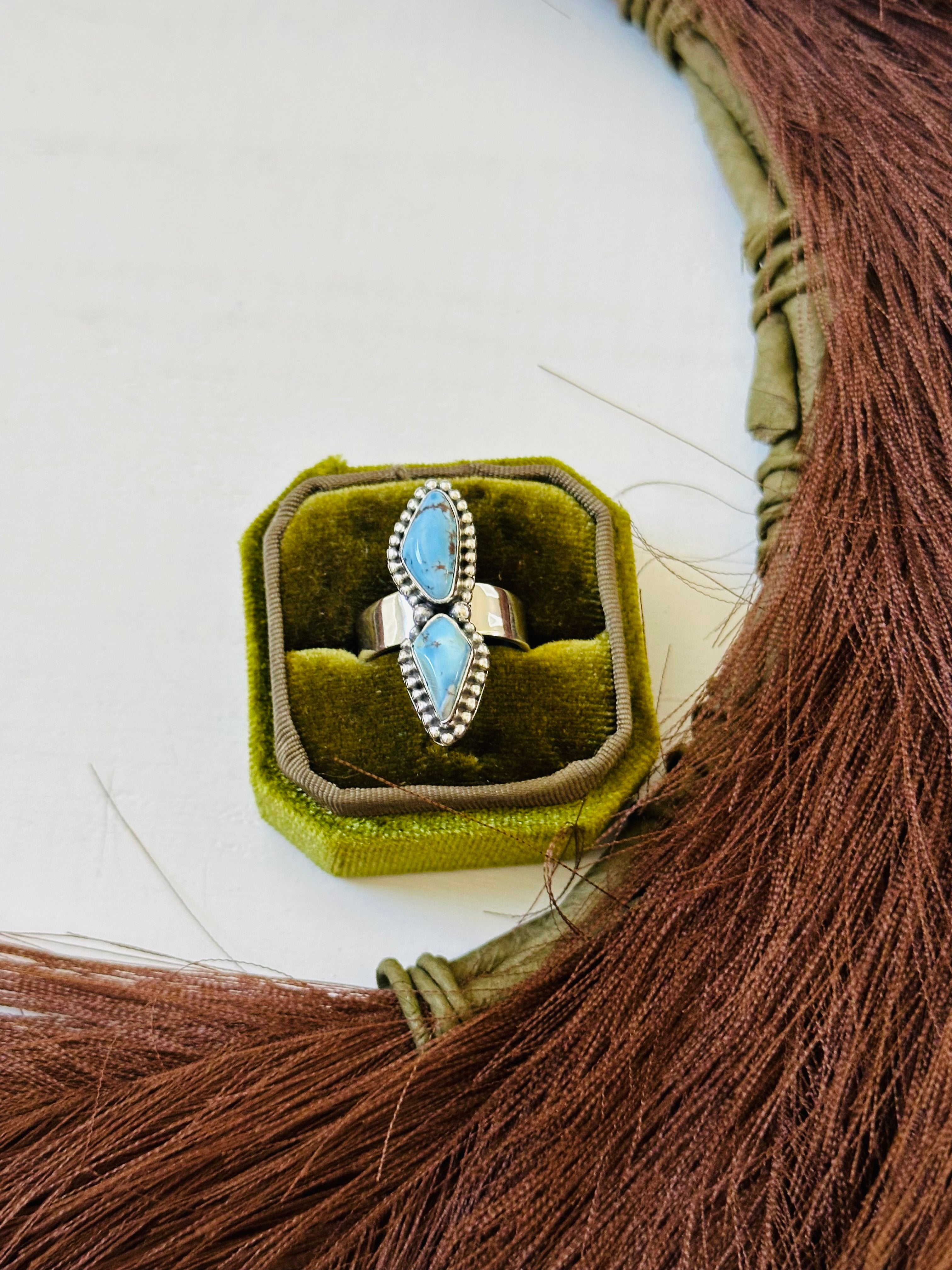 Southwest Handmade Golden Hills Turquoise & Sterling Silver Ring Size 9