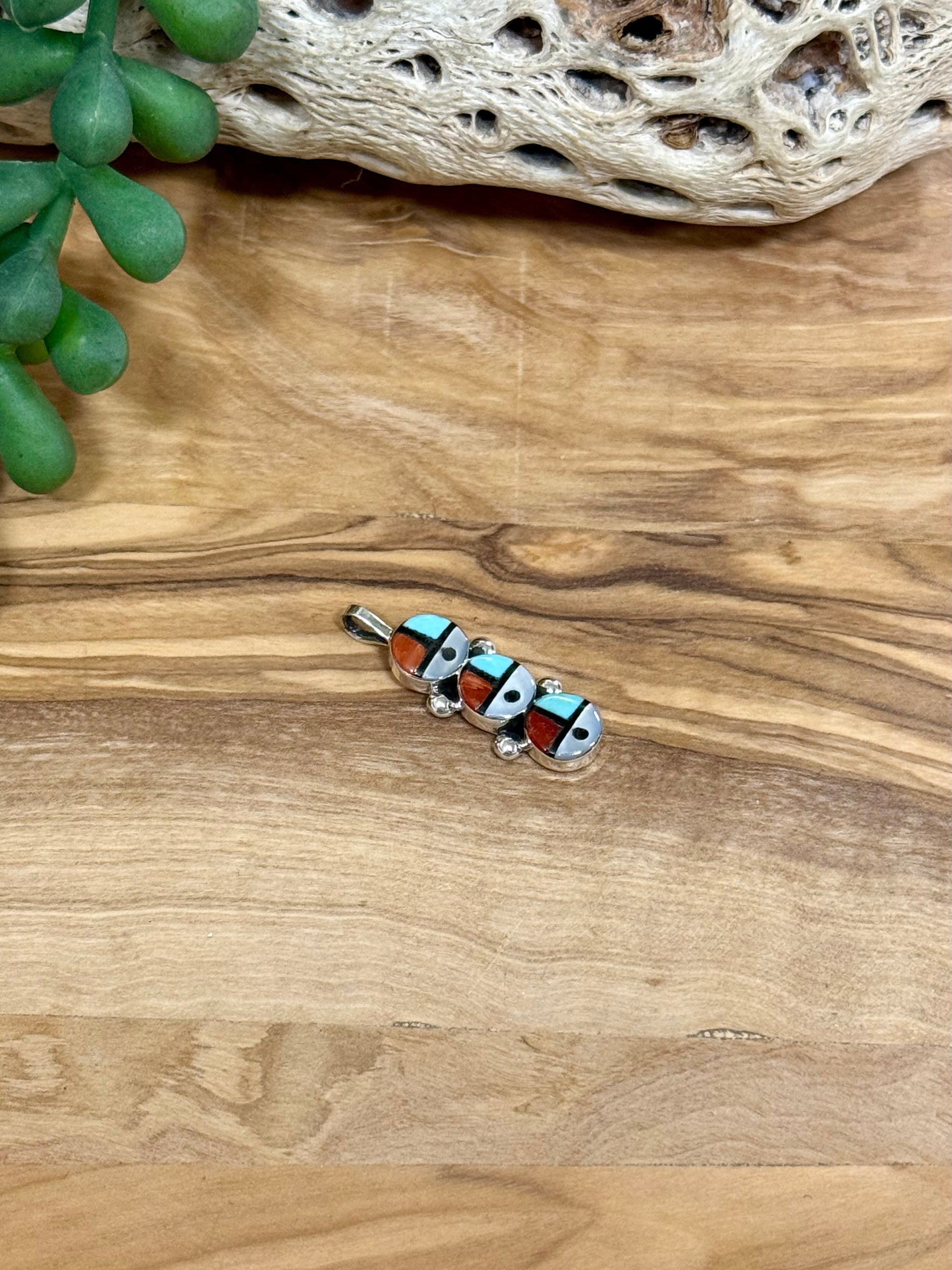 Zuni Made Multi Stone & Sterling Silver Sunface Pendant