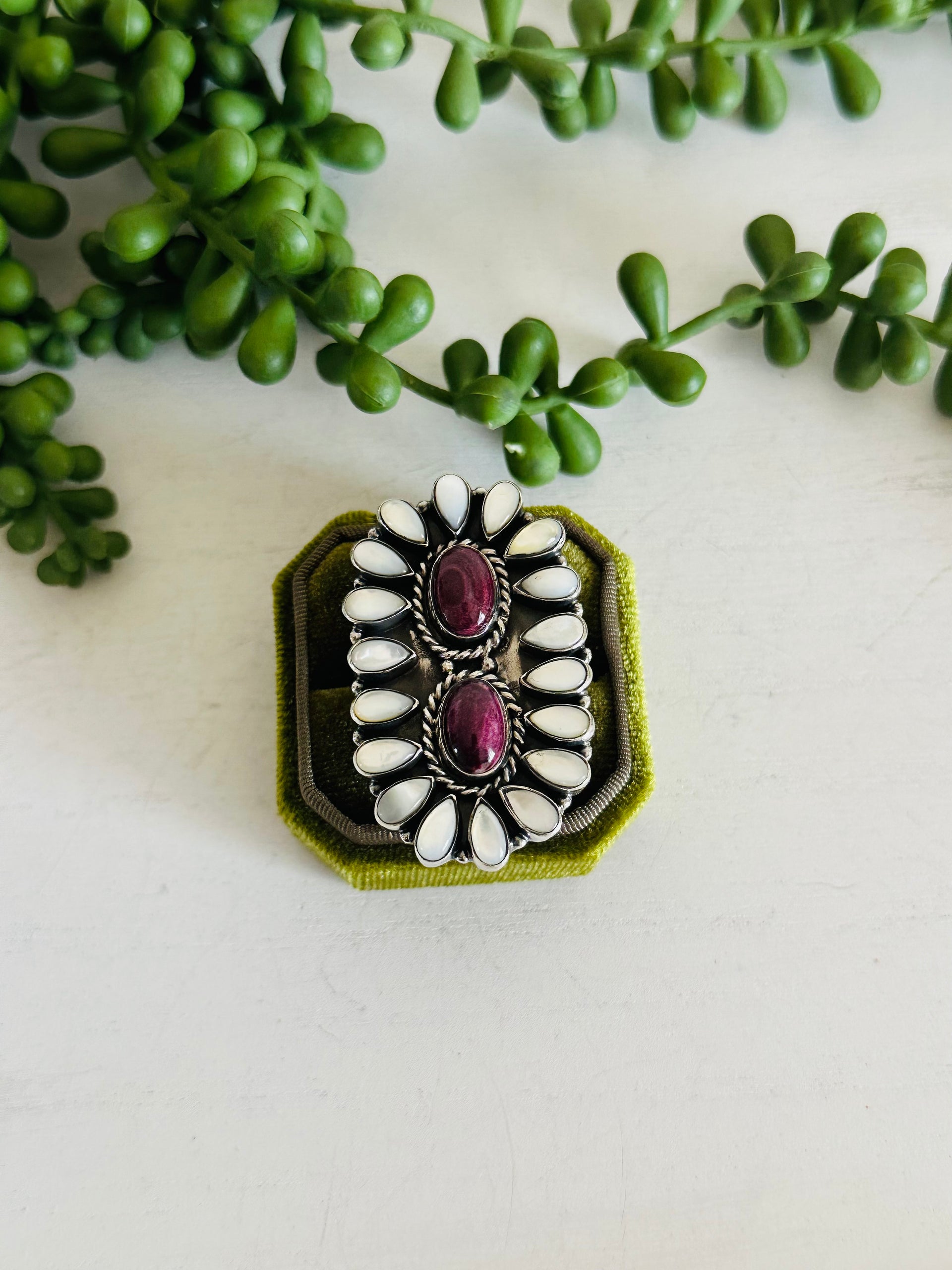 Southwest Handmade Multi Stone & Sterling Silver Adjustable Cluster Ring