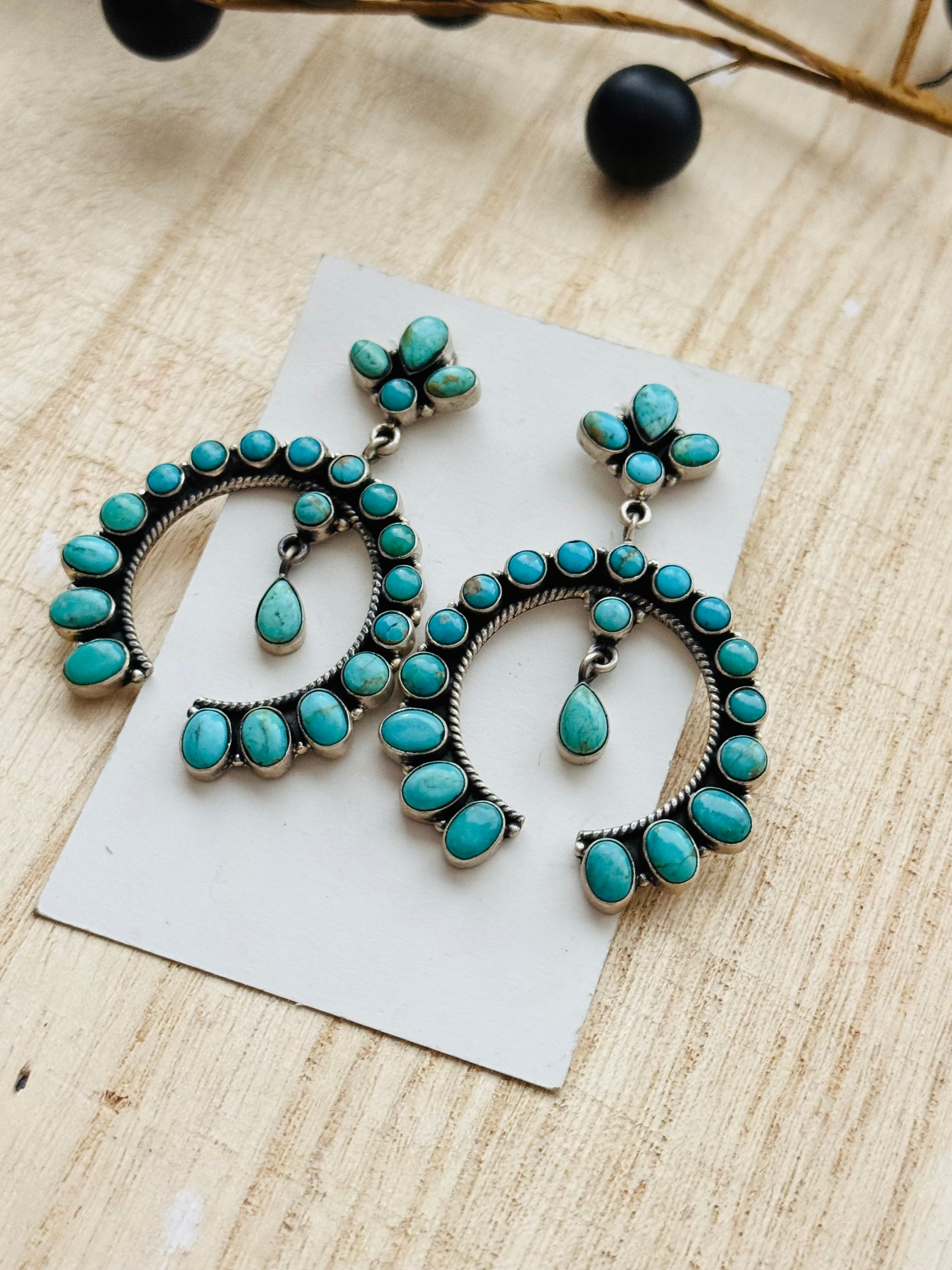 Southwest Handmade Kingman Turquoise & Sterling Silver Post Dangle Earrings