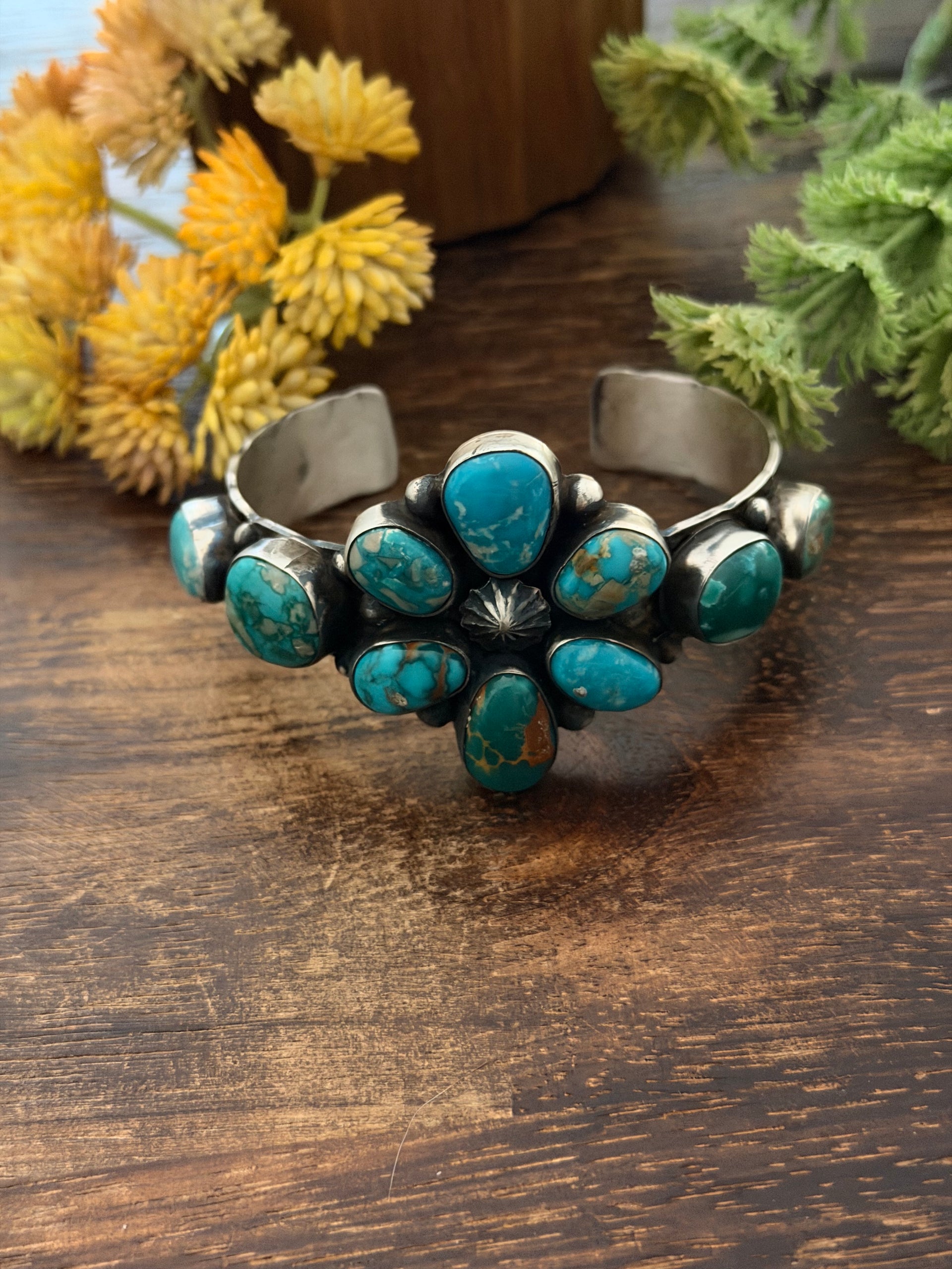 Tillie John Mixed Turquoise & Sterling Silver Cluster Cuff Bracelet
