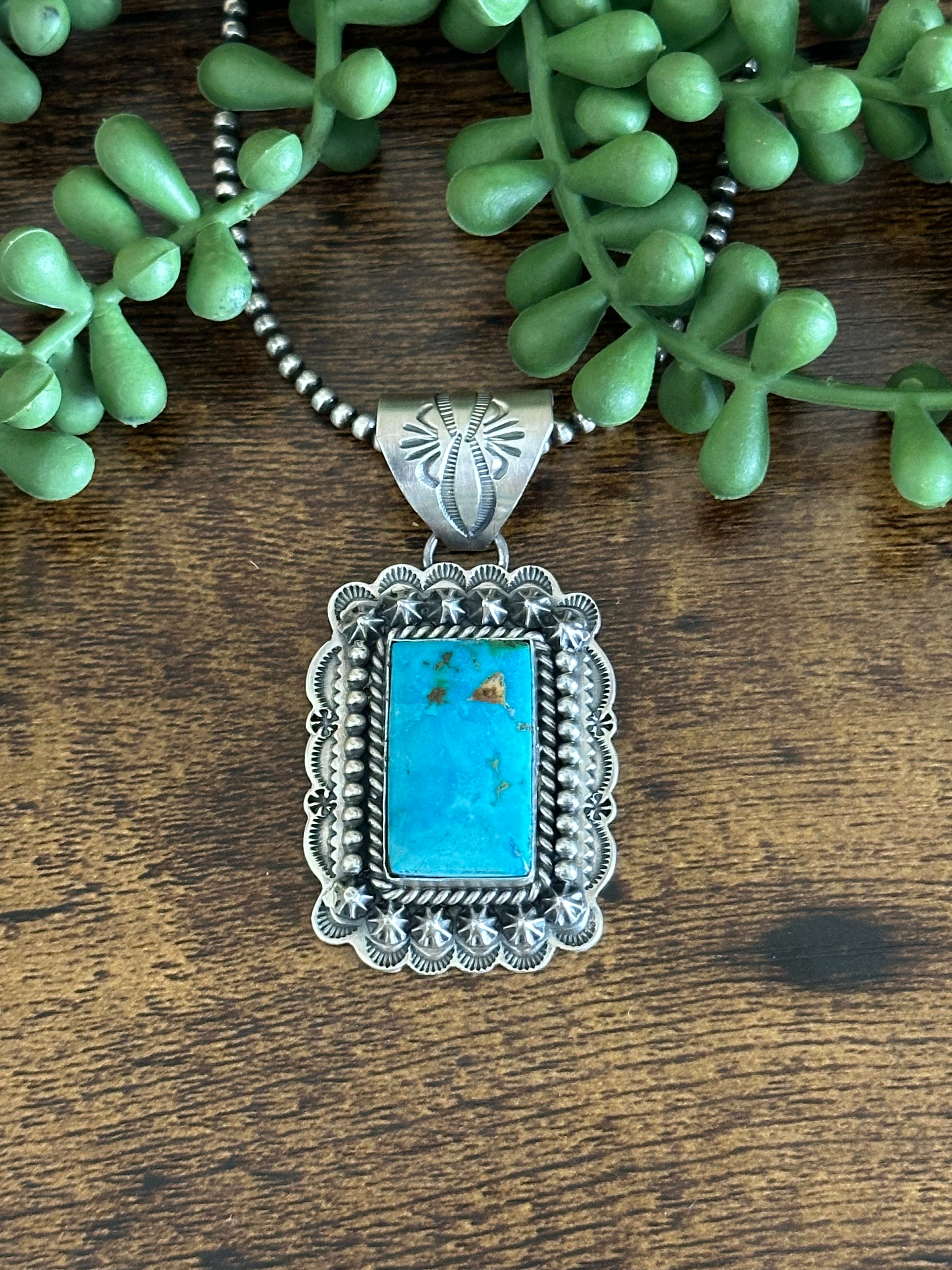 Gilbert Platero Sonoran Mountain Turquoise & Sterling Silver Pendant