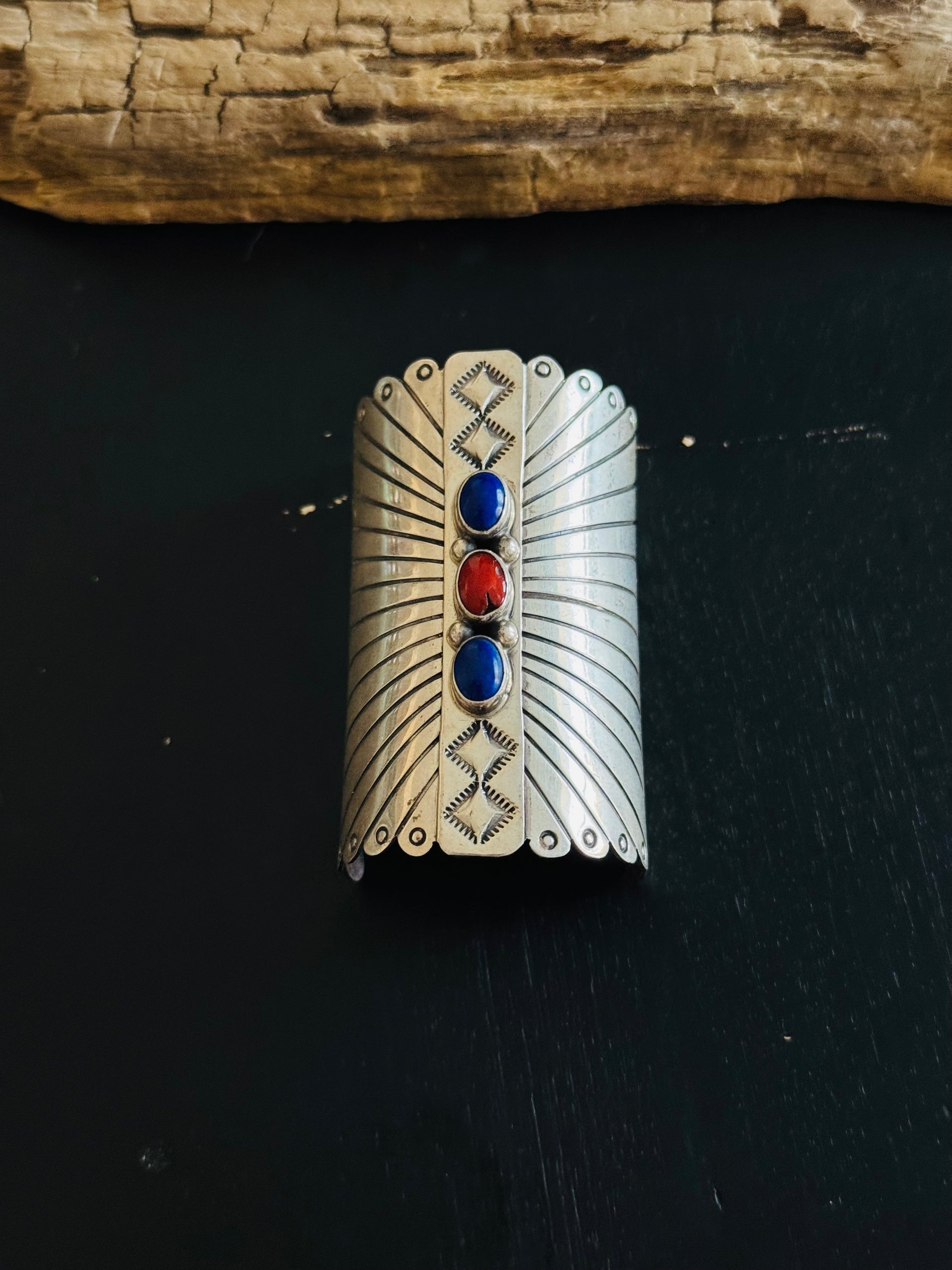 Vintage Navajo Made Multi Stone & Sterling Silver Turtle Ponytail Holder