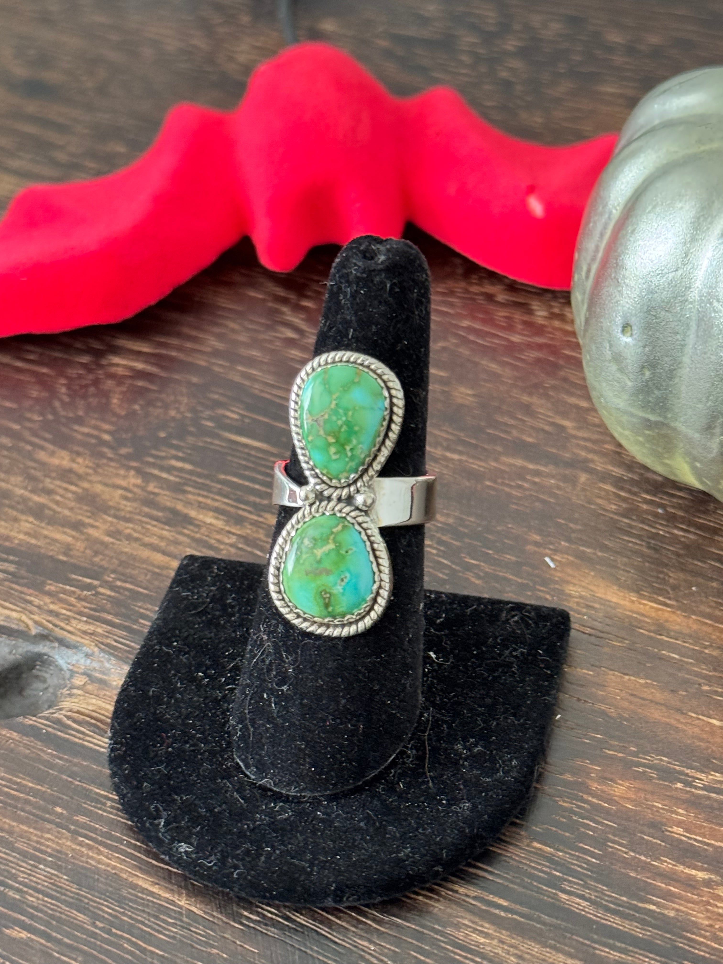 Southwest Handmade Sonoran Mountain Turquoise & Sterling Silver Adjustable Ring