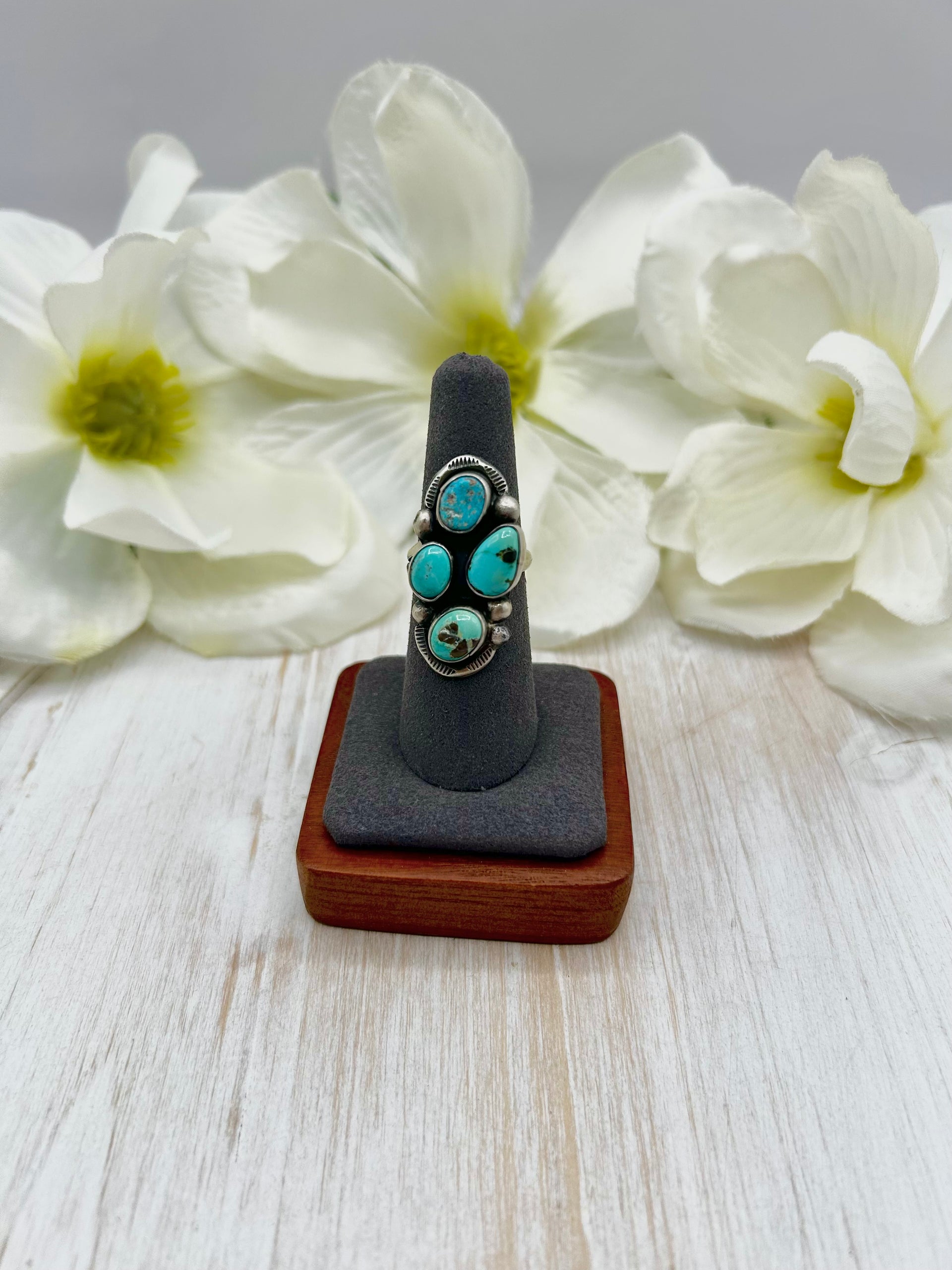 Navajo Made Carico Lake Turquoise & Sterling Silver Adjustable Ring