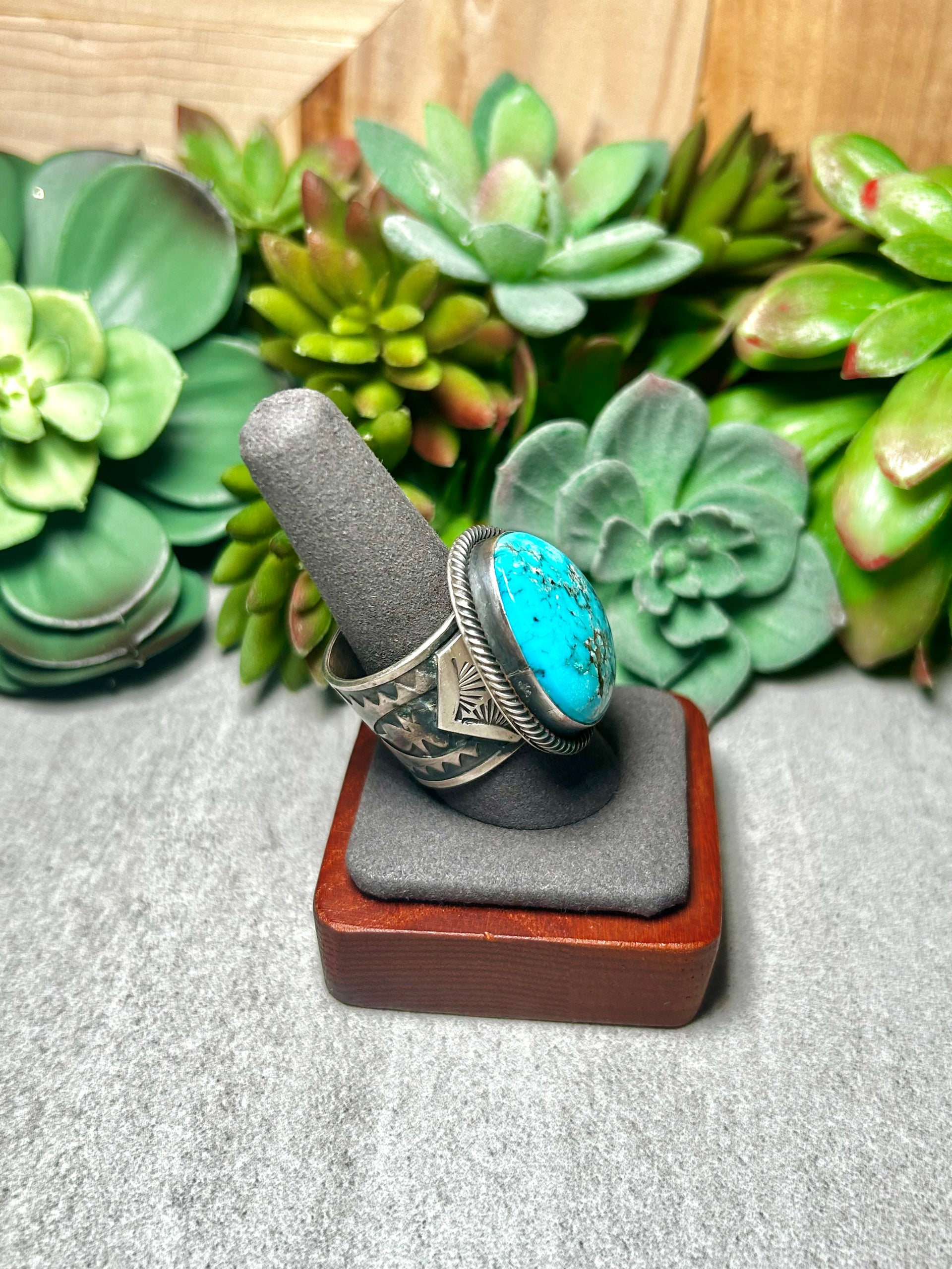Navajo Made Thunder Mountain Turquoise & Sterling Silver Ring Size 10