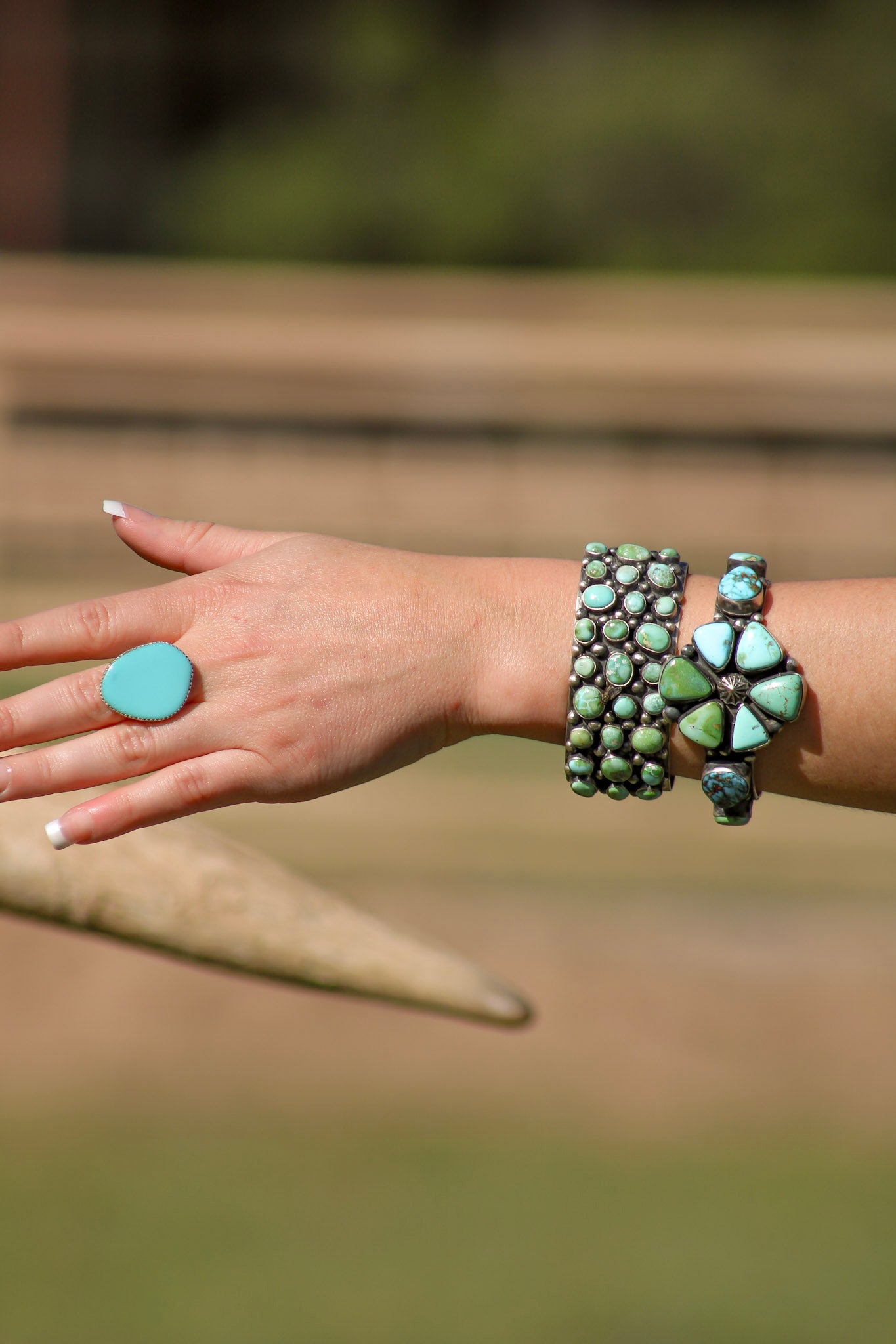 Bobby Johnson Sonoran Mountain Turquoise & Sterling Silver Cluster Cuff Bracelet