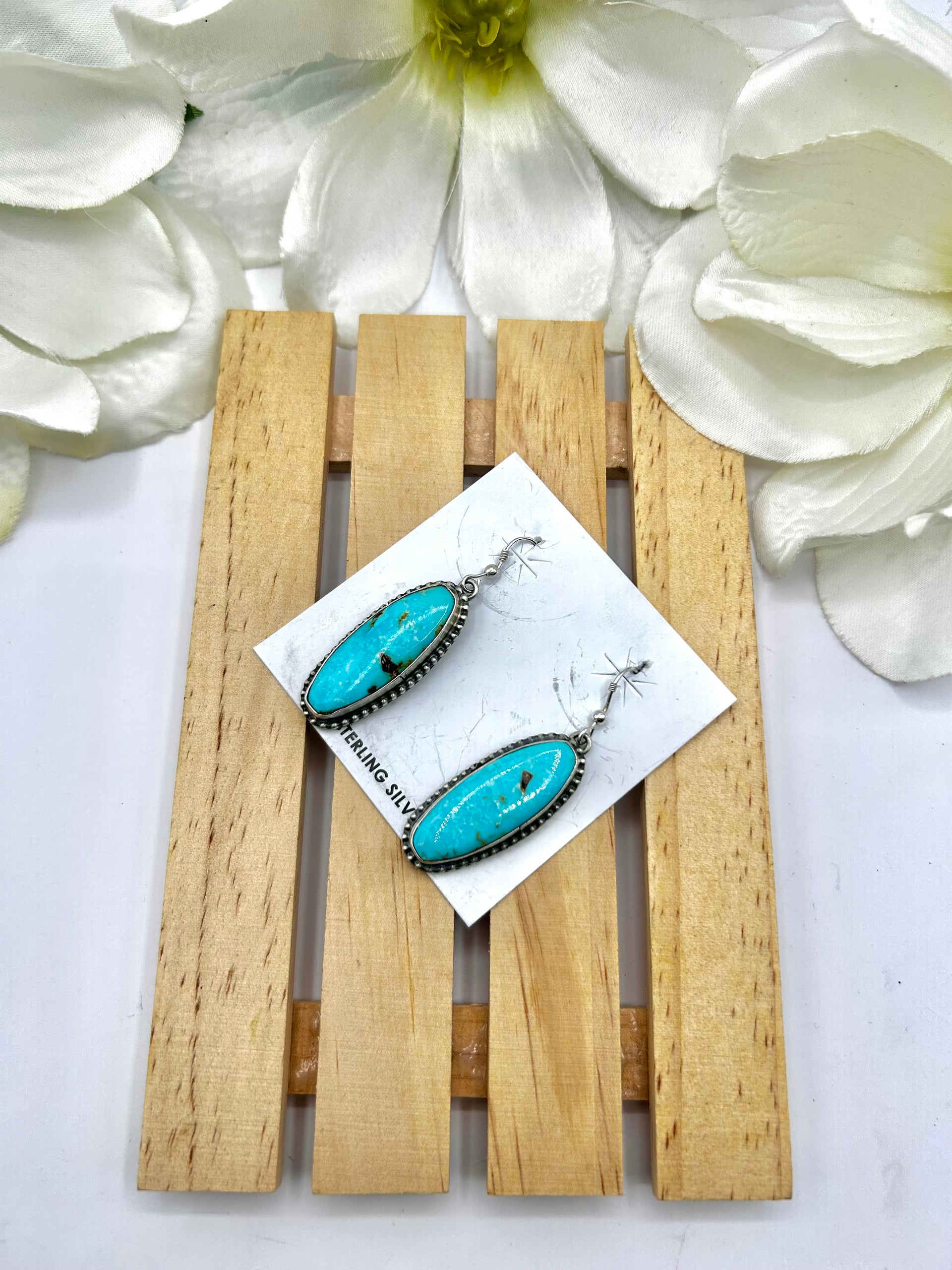 Navajo Made Kingman Turquoise & Sterling Silver Hook Earrings