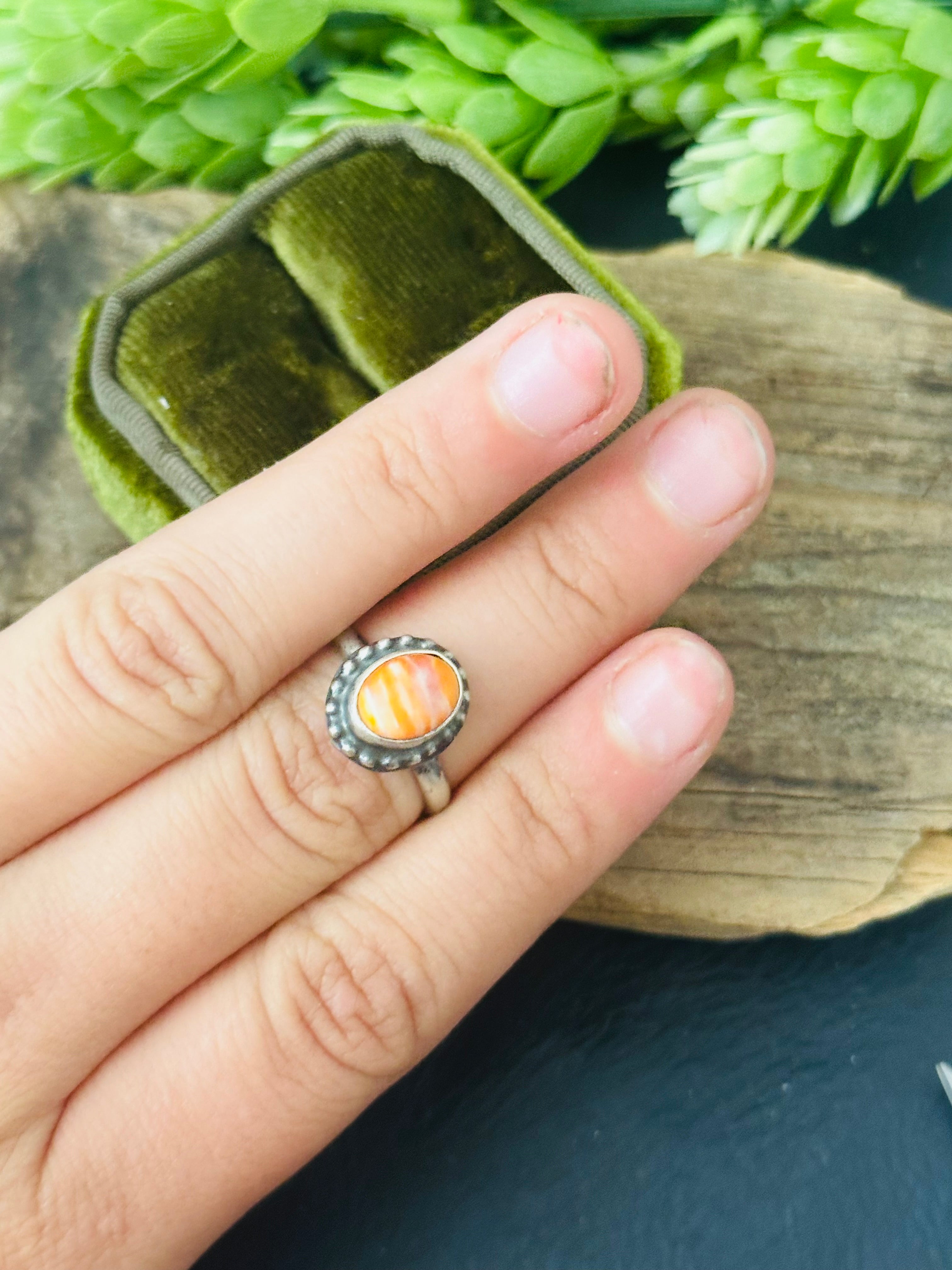 Navajo Made Spiny Oyster & Sterling Silver Ring