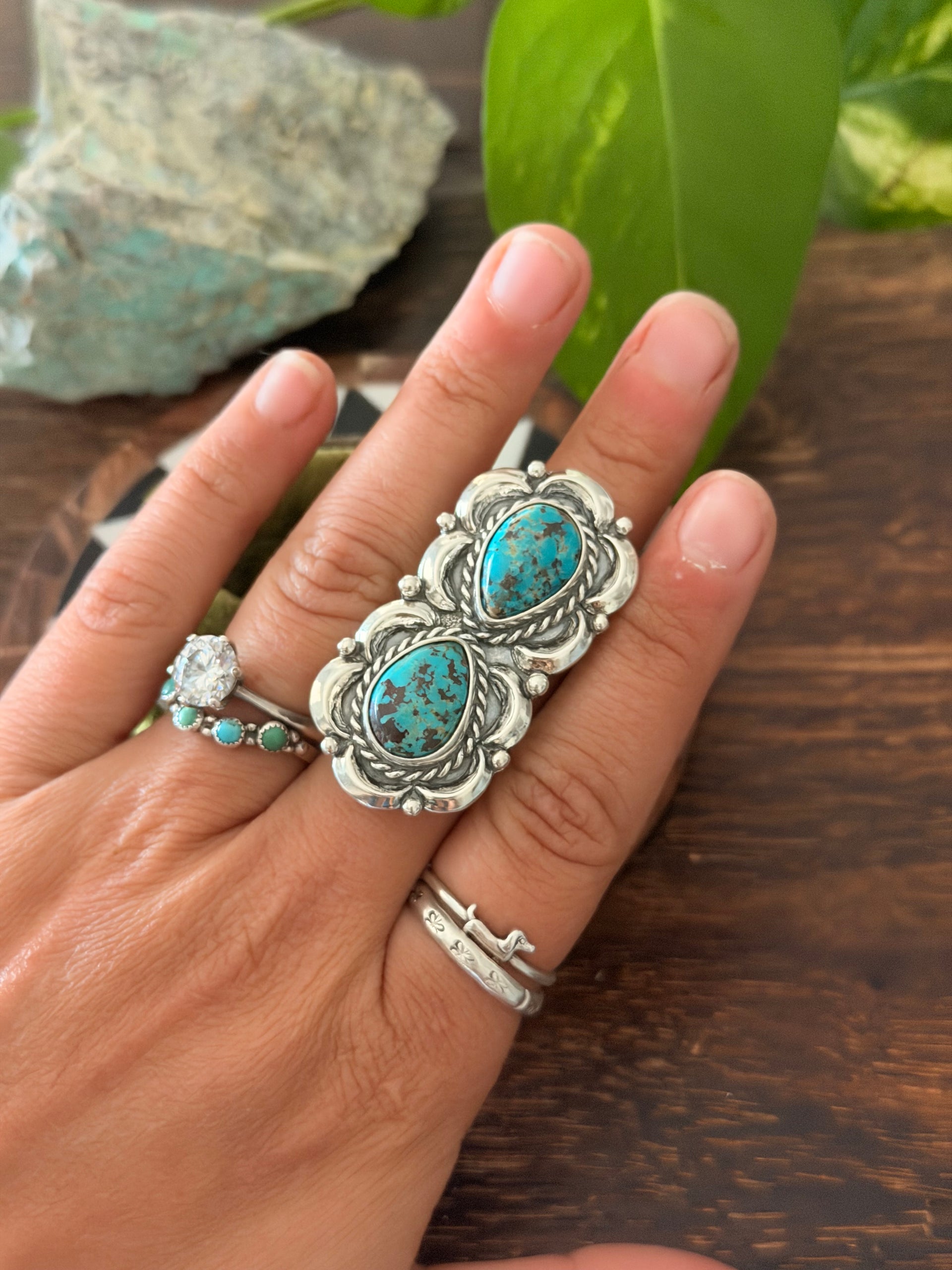 Larry Kaye Red Skin Turquoise & Sterling Silver Adjustable Ring
