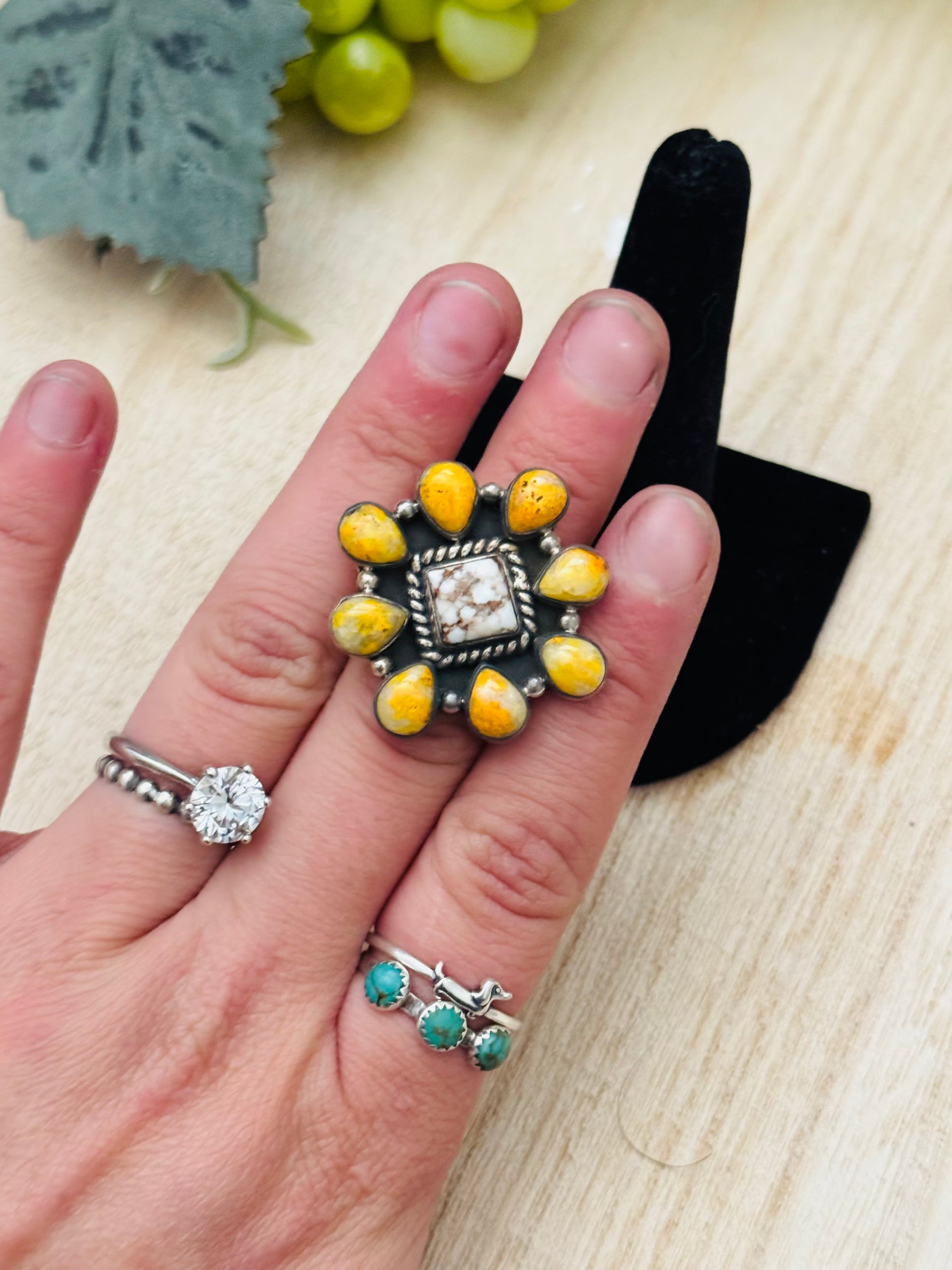 Southwest Handmade Multi Stone & Sterling Silver Adjustable Cluster Ring
