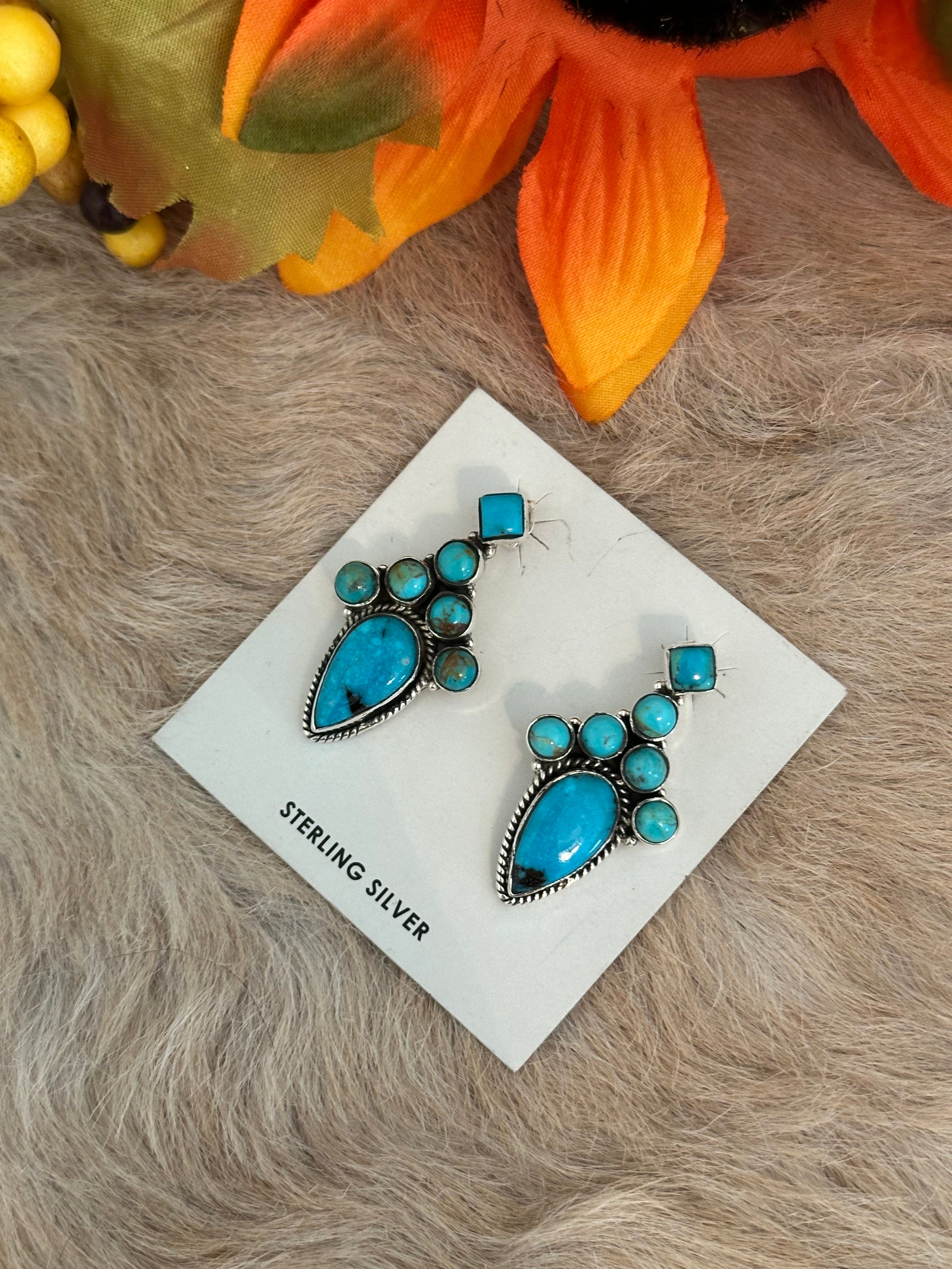 Southwest Handmade Kingman Turquoise & Sterling Silver Post Earrings