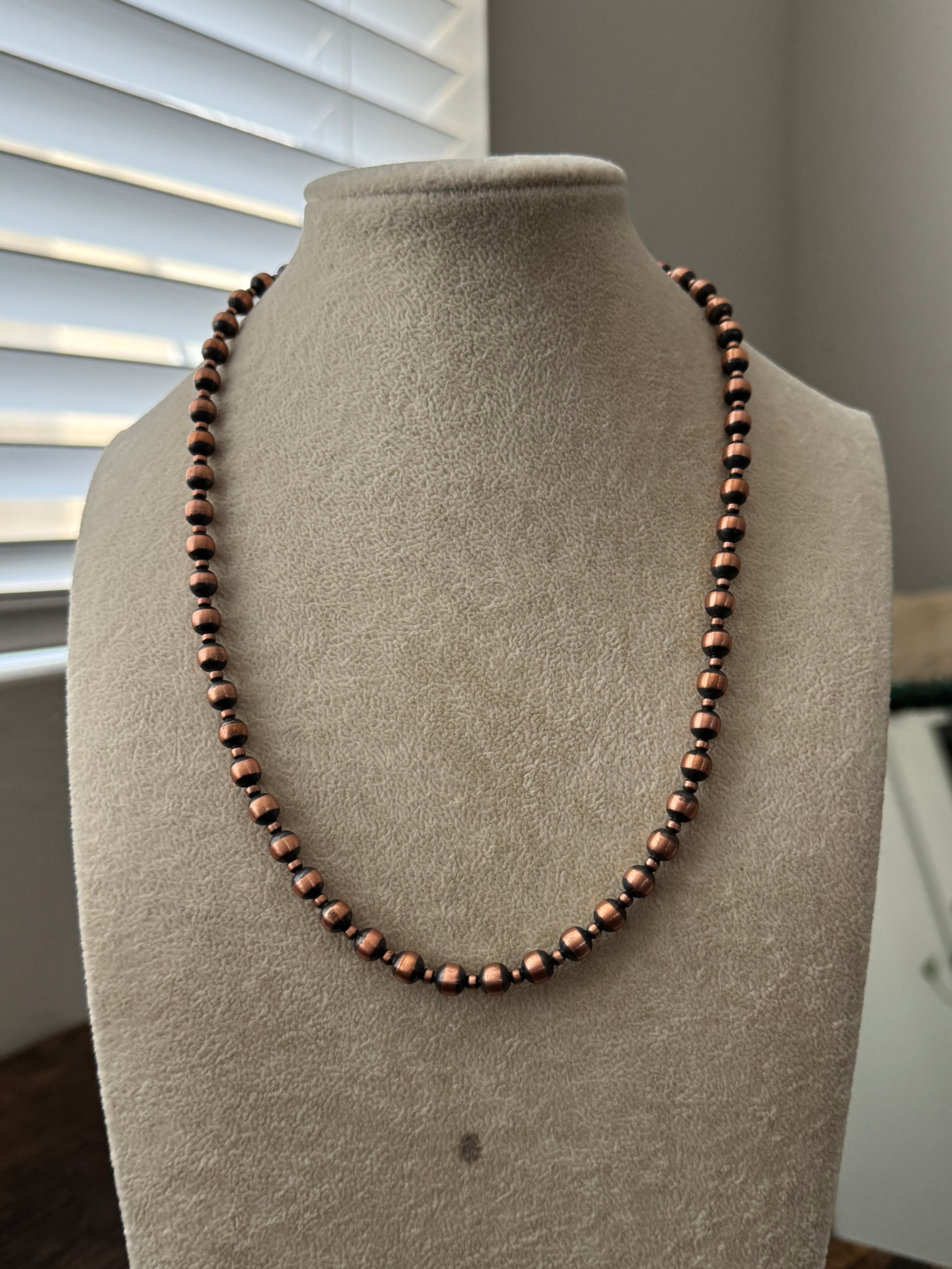 Navajo Strung Copper & Sterling Silver Graduated Beaded Necklace