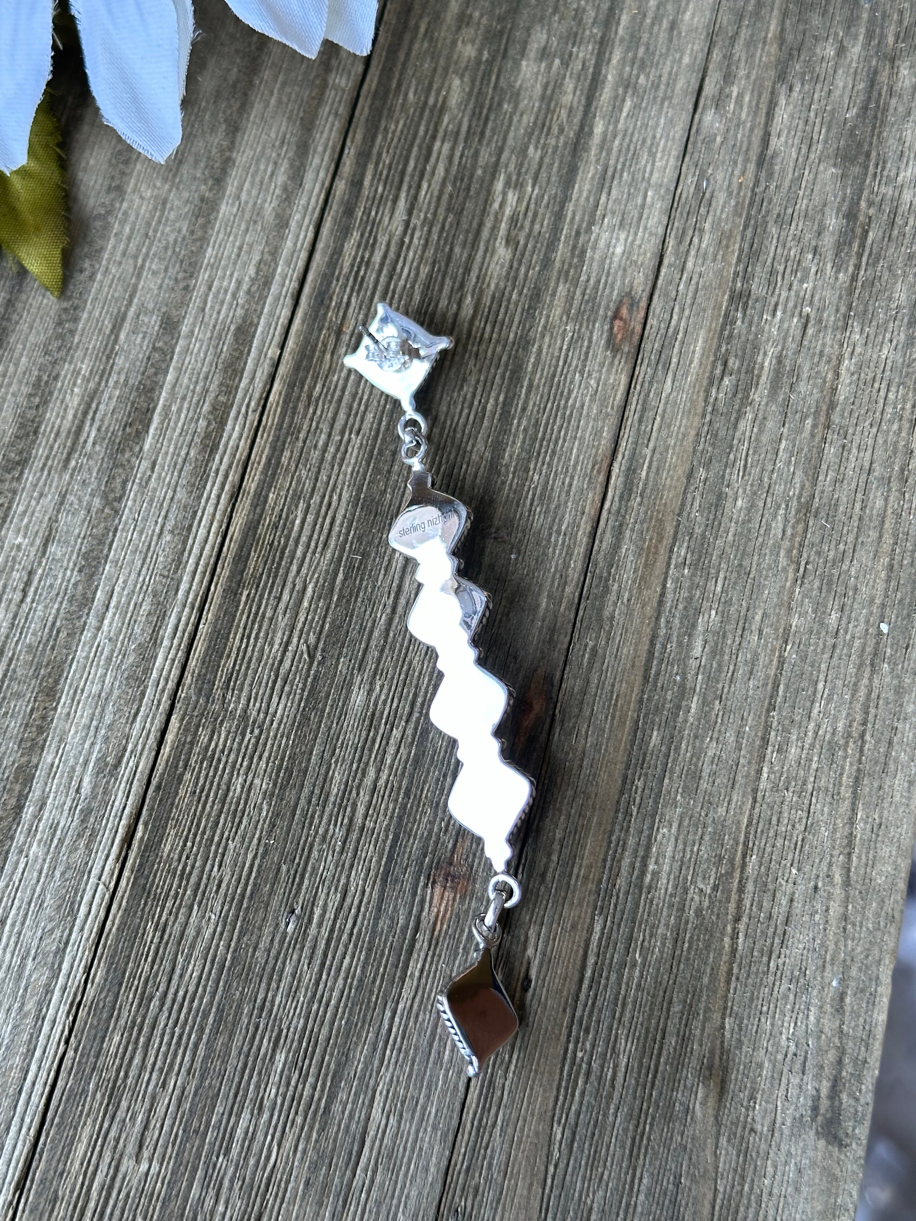 Southwest Handmade Onyx  & Sterling Silver Post Dangle Cluster Earrings