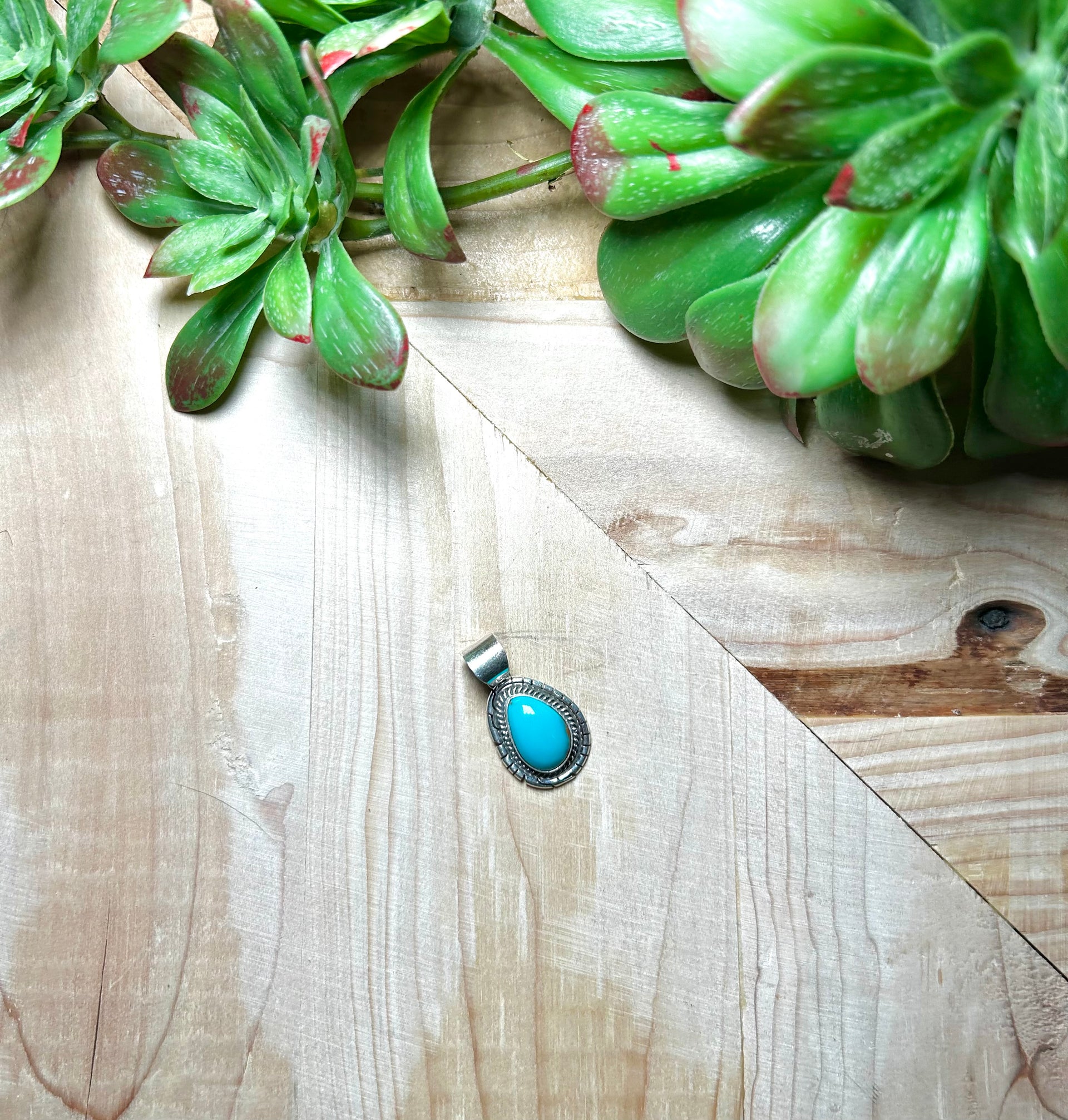 Navajo Made Kingman Turquoise & Sterling Silver Pendant