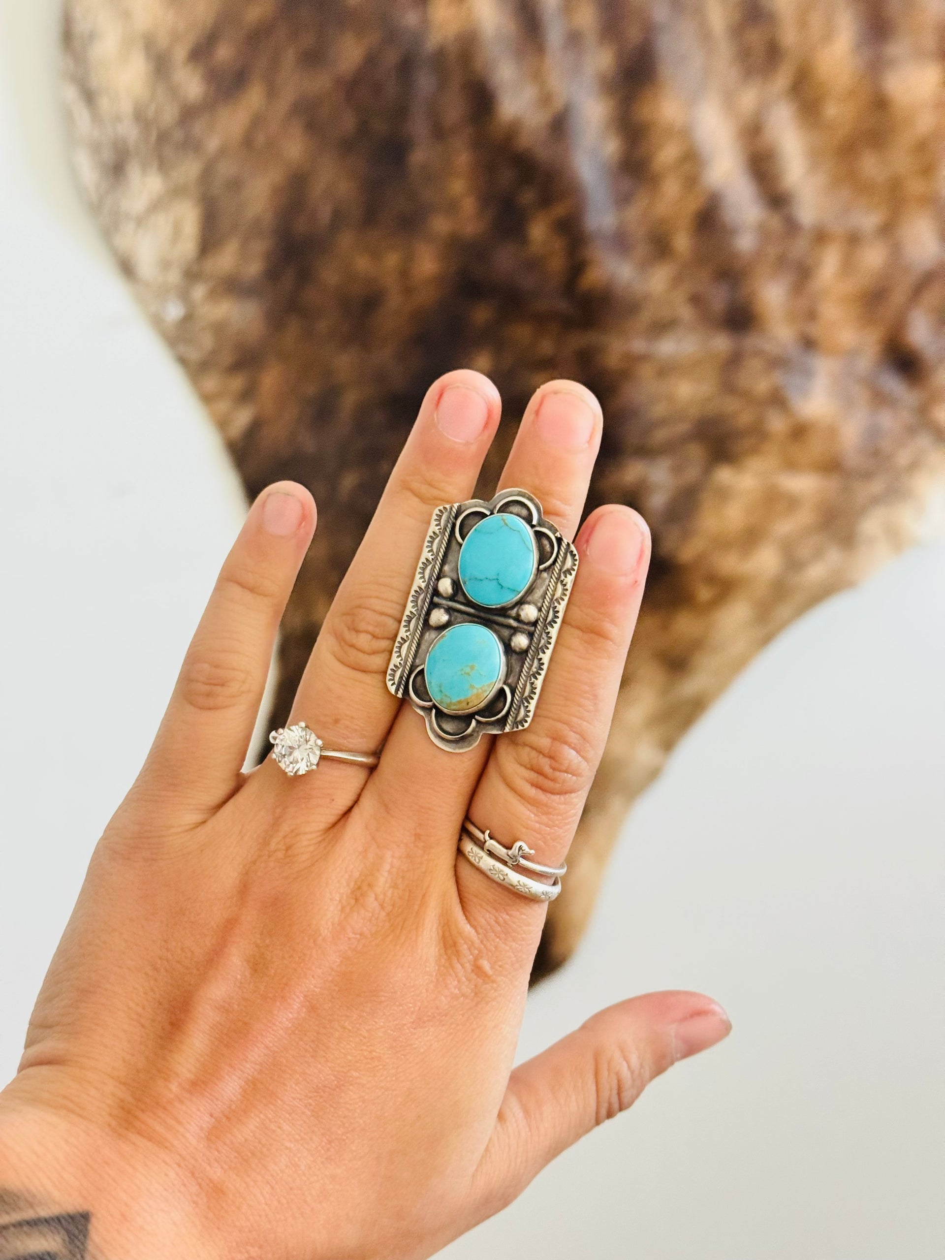 Danny Henio Kingman Turquoise & Sterling Silver Ring Size 10.25