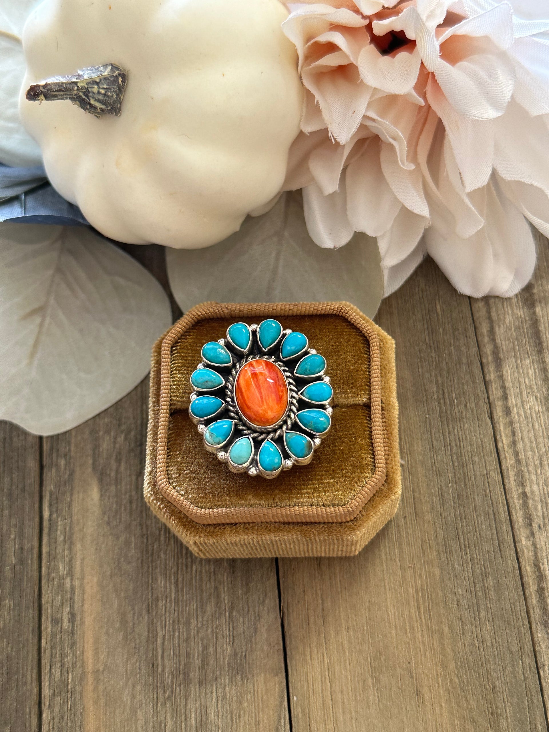 Southwest Handmade Multi Stone & Sterling Silver Adjustable Ring