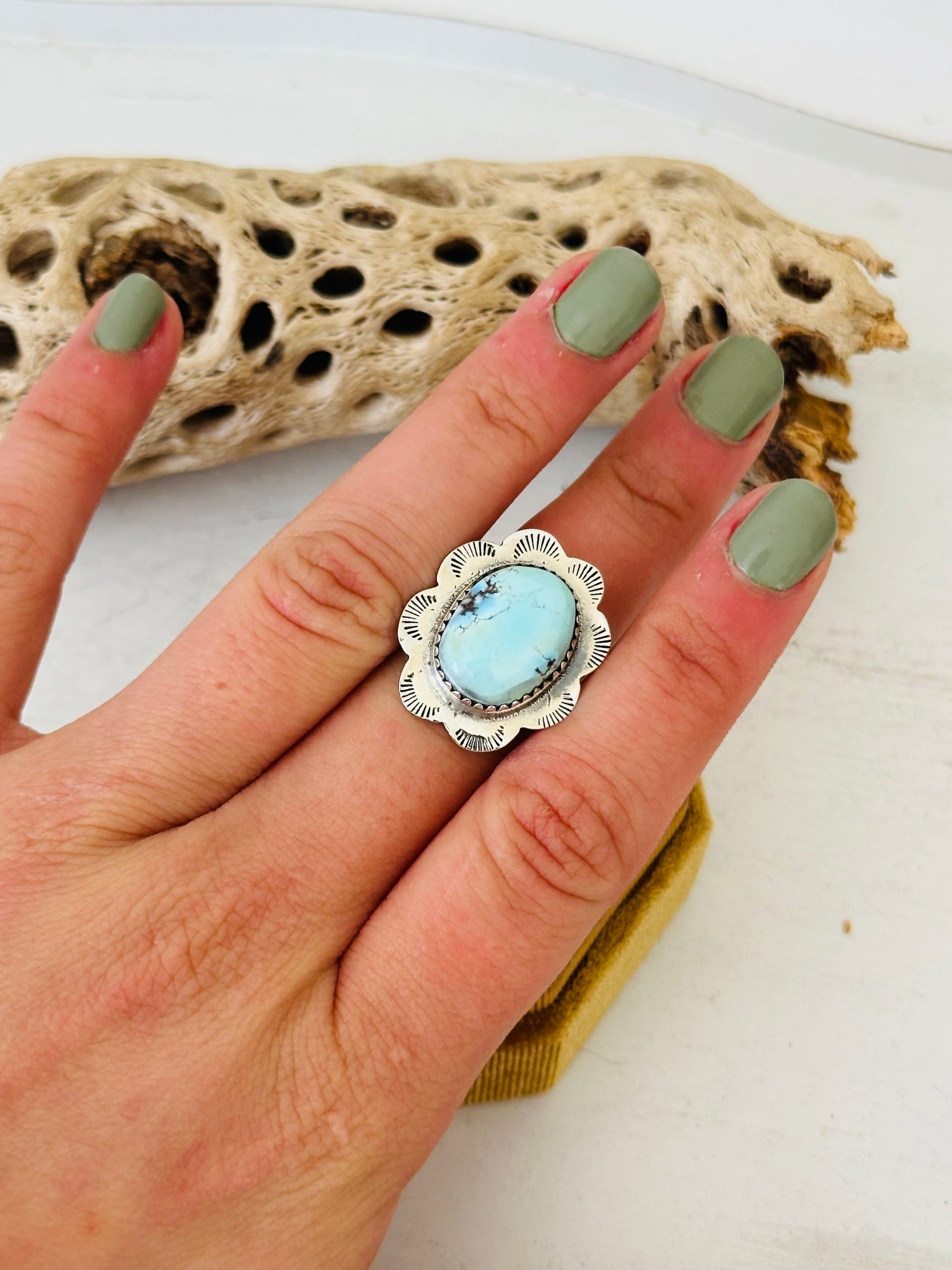 Southwest Handmade Golden Hills Turquoise & Sterling Silver Adjustable Ring