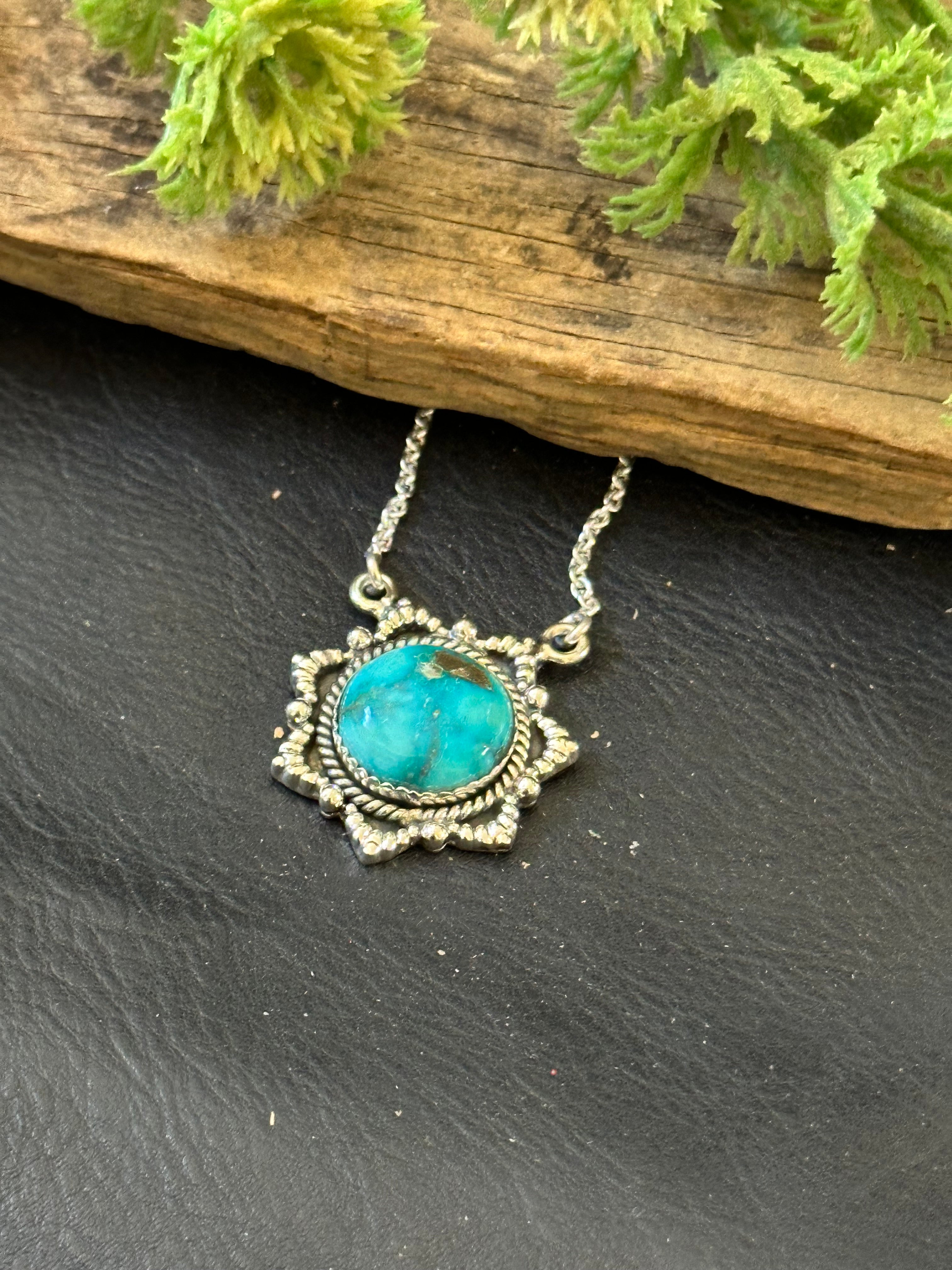 Southwest Handmade Emerald Valley Turquoise & Sterling Silver Necklace