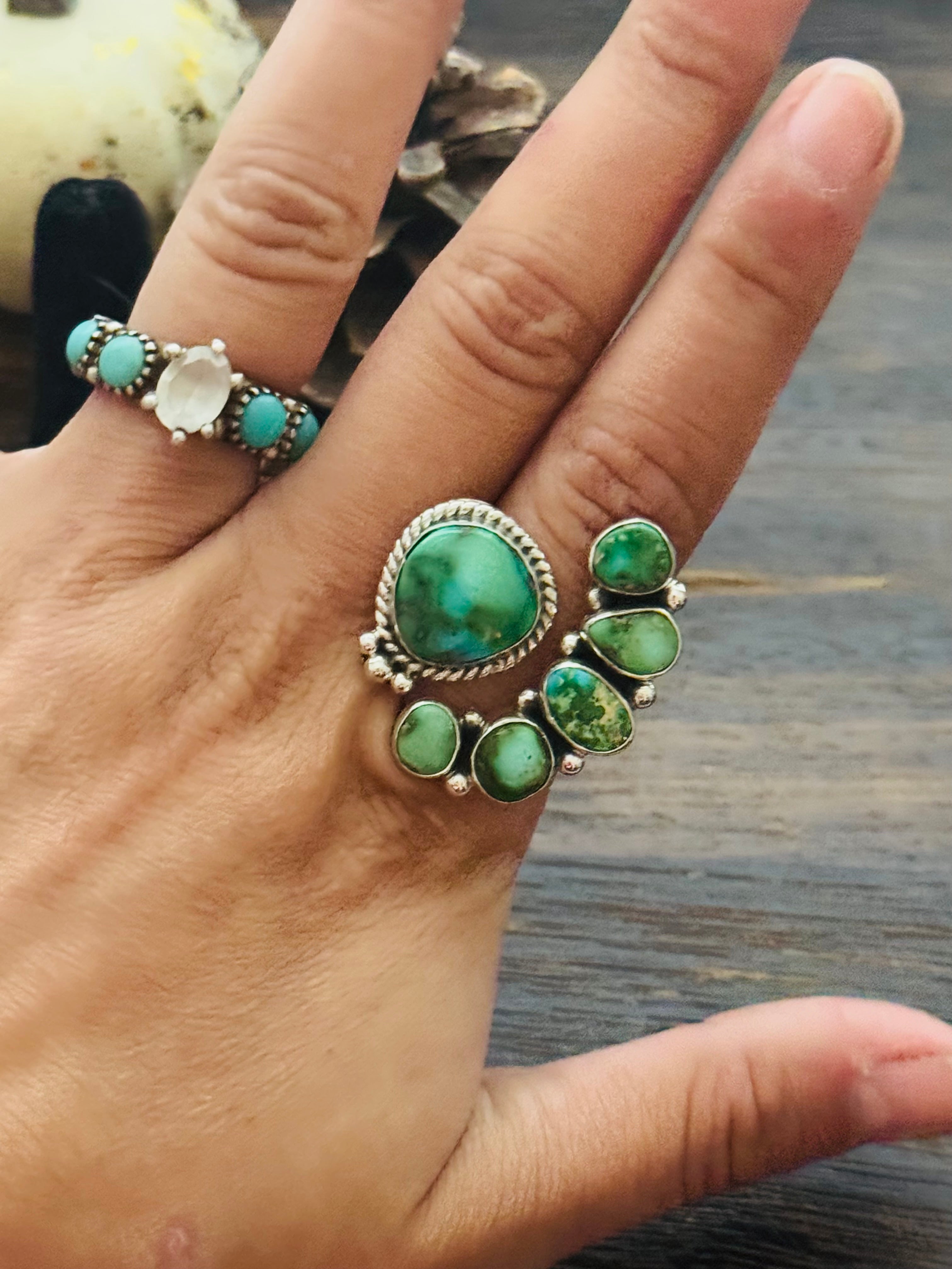 Southwest Handmade Sonoran Mountain Turquoise & Sterling Silver Adjustable Cluster Ring