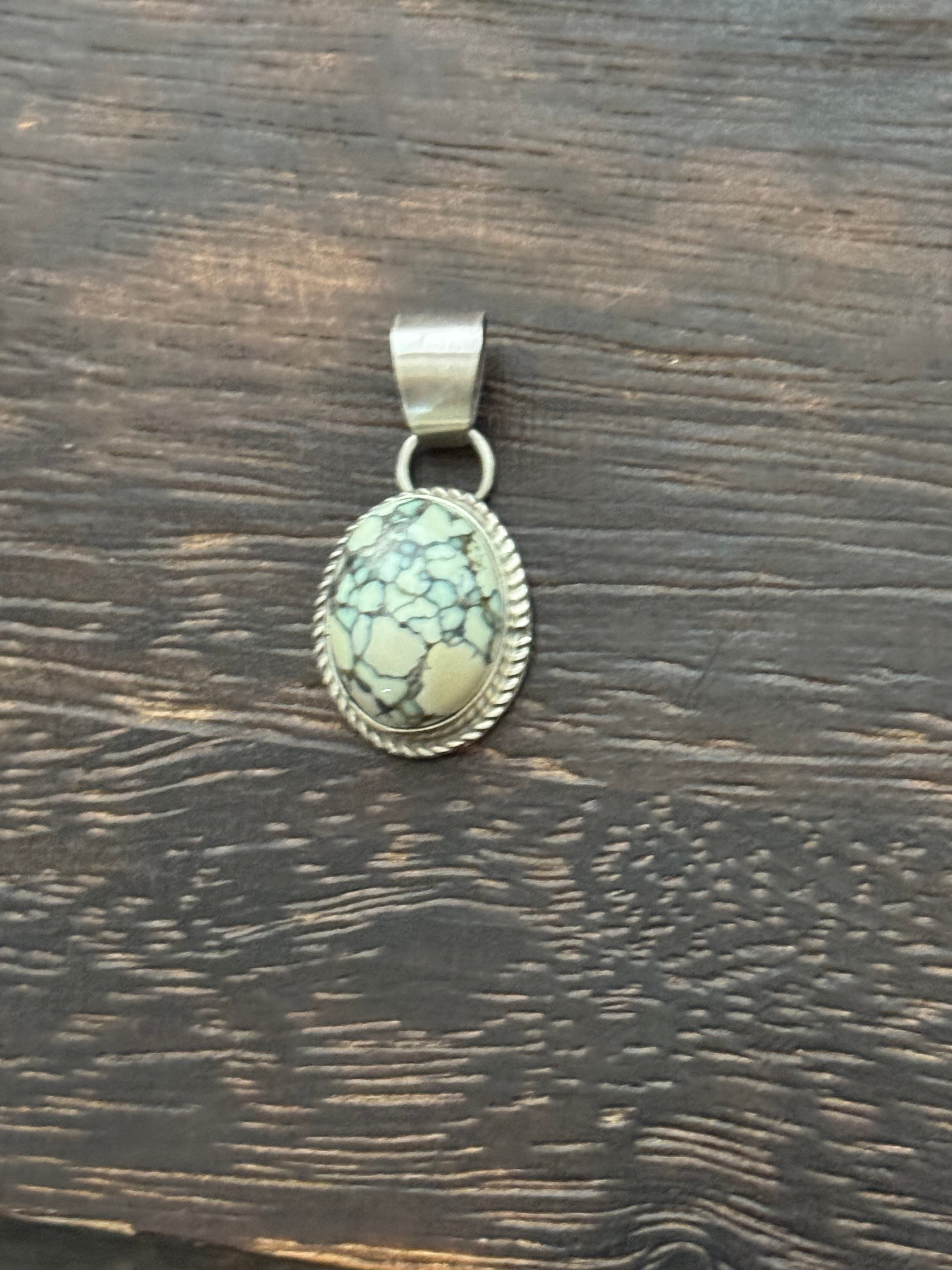 Navajo Made New Lander Variscite & Sterling Silver Pendant