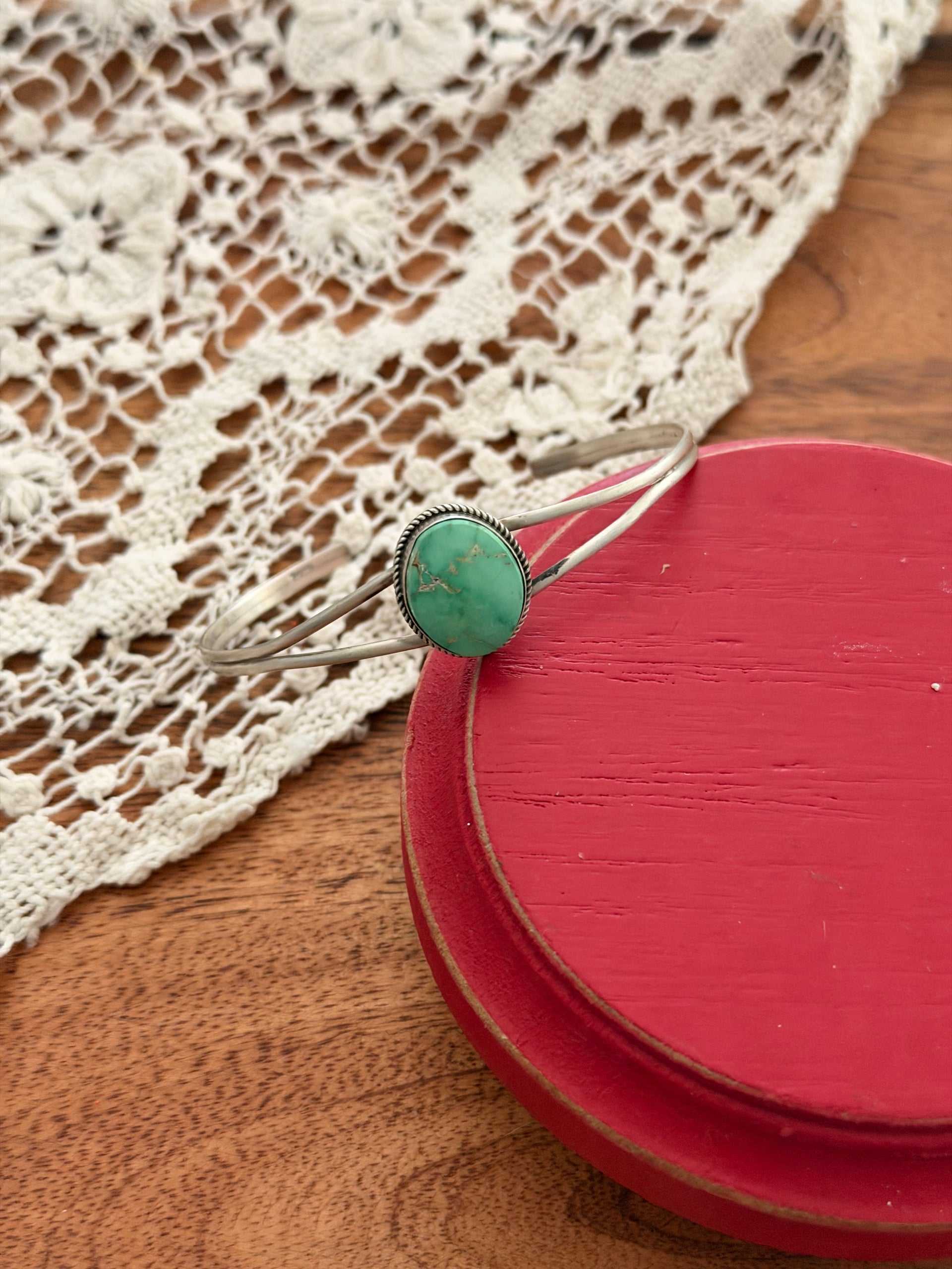 Navajo Made Sonoran Gold Turquoise & Sterling Silver Cuff Bracelet