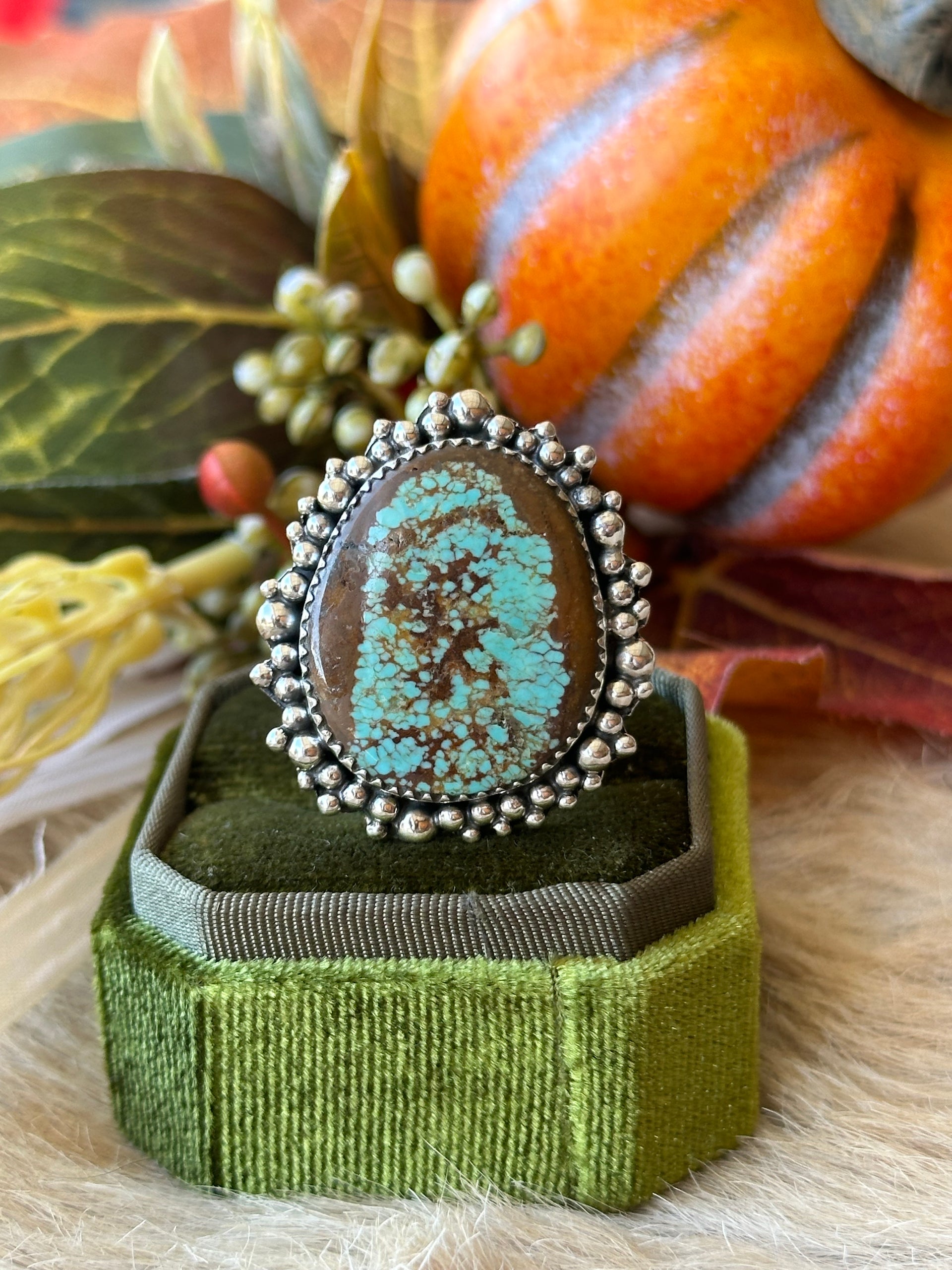 Southwest Handmade #8 Turquoise & Sterling Silver Adjustable Ring