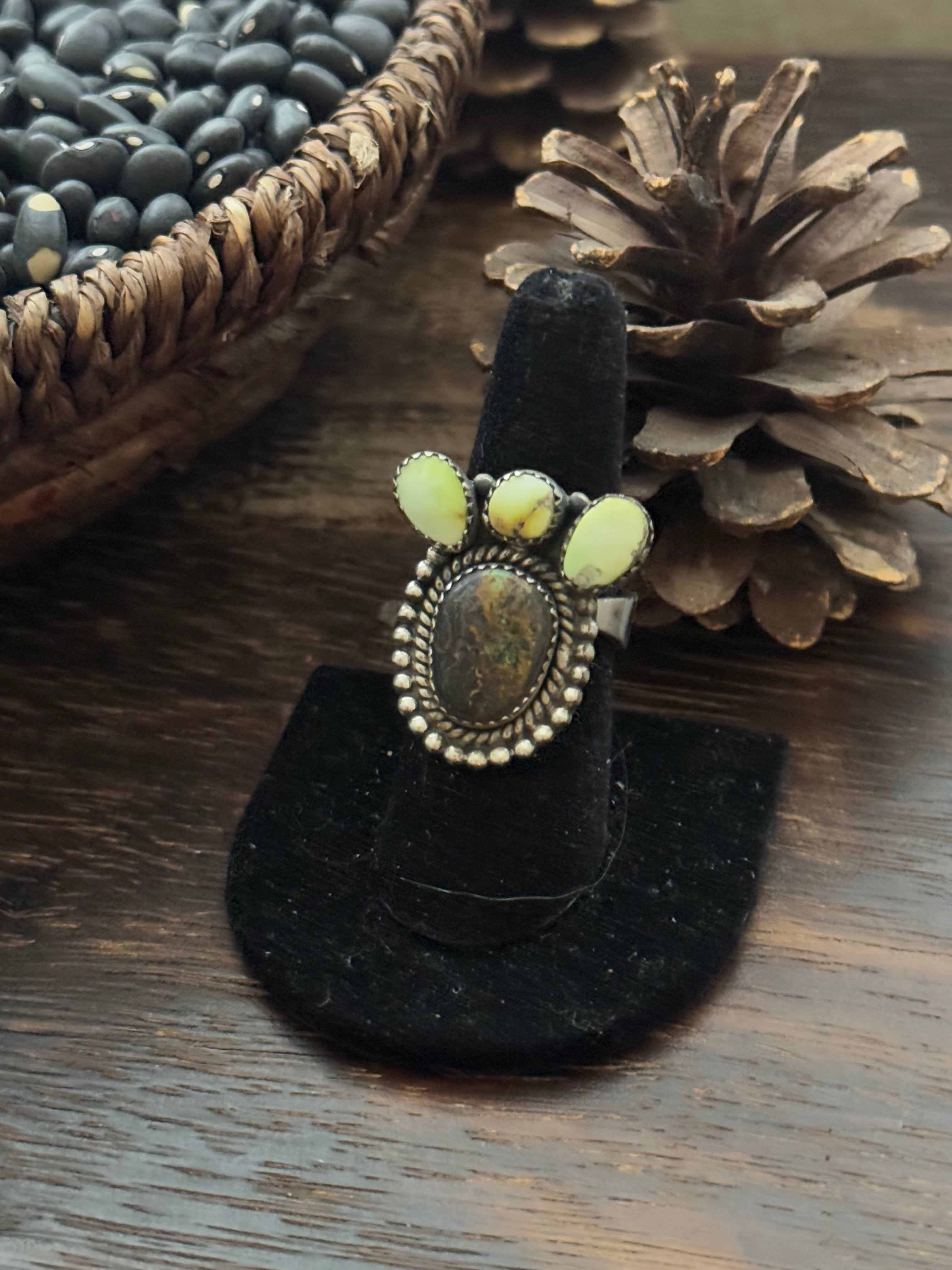 Southwest Handmade Multi Stone & Sterling Silver Adjustable Ring