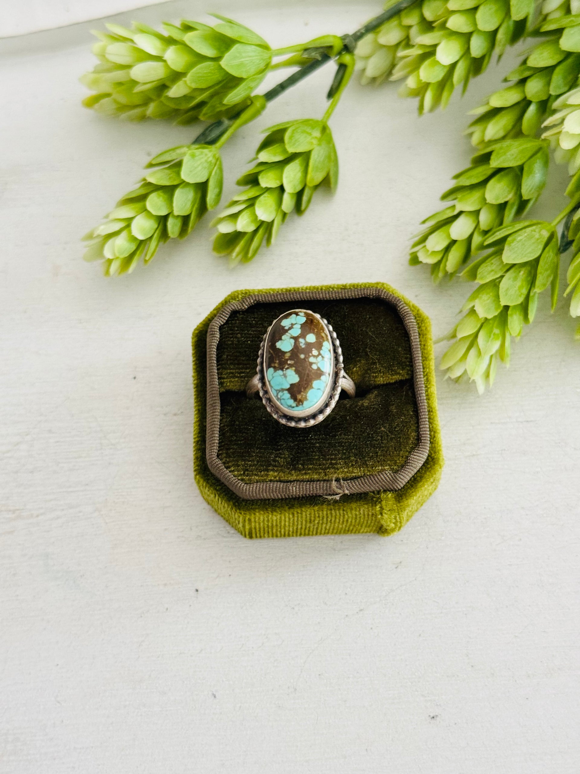 Eli Skeets #8 Turquoise & Sterling Silver Adjustable Ring