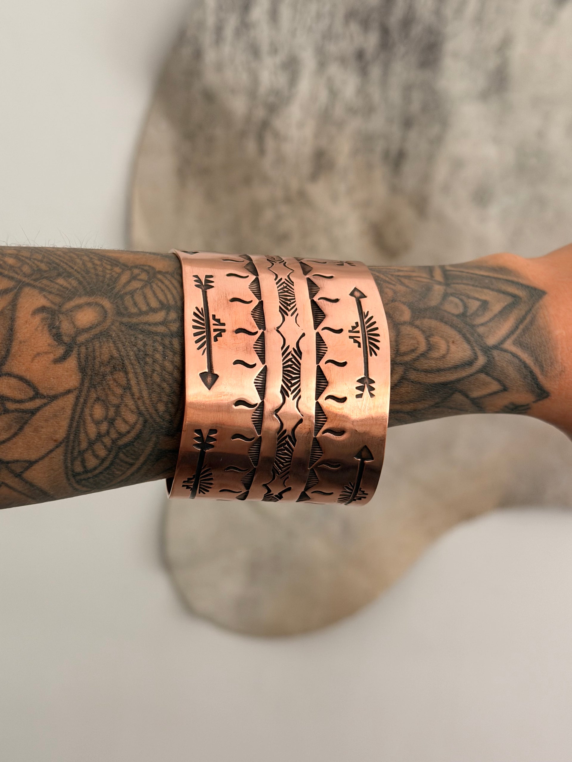 Elvira Bill Copper Stamped Cuff Bracelet