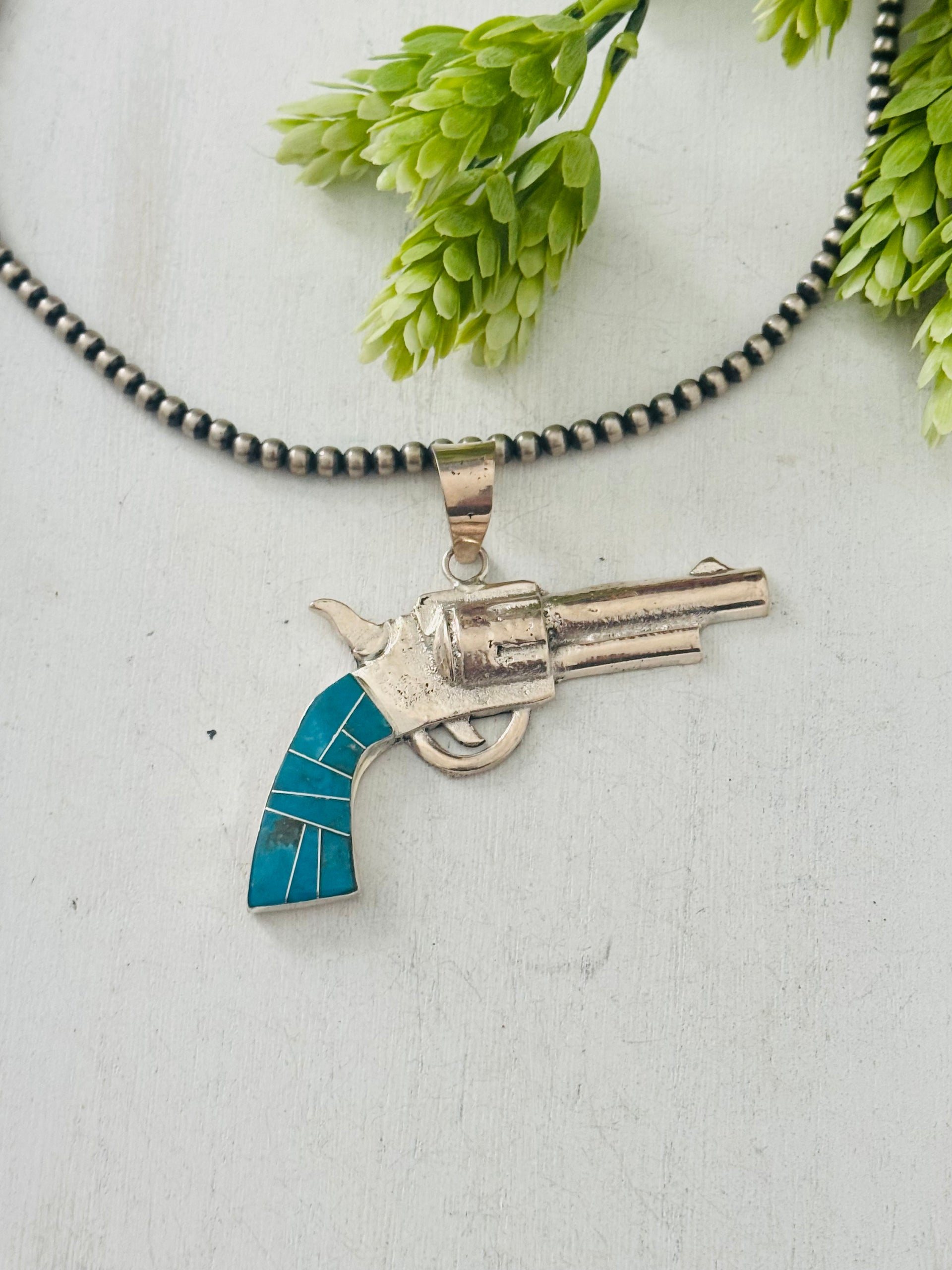 Bobby Mannelito Multi Stone & Sterling Silver Pistol Pendant