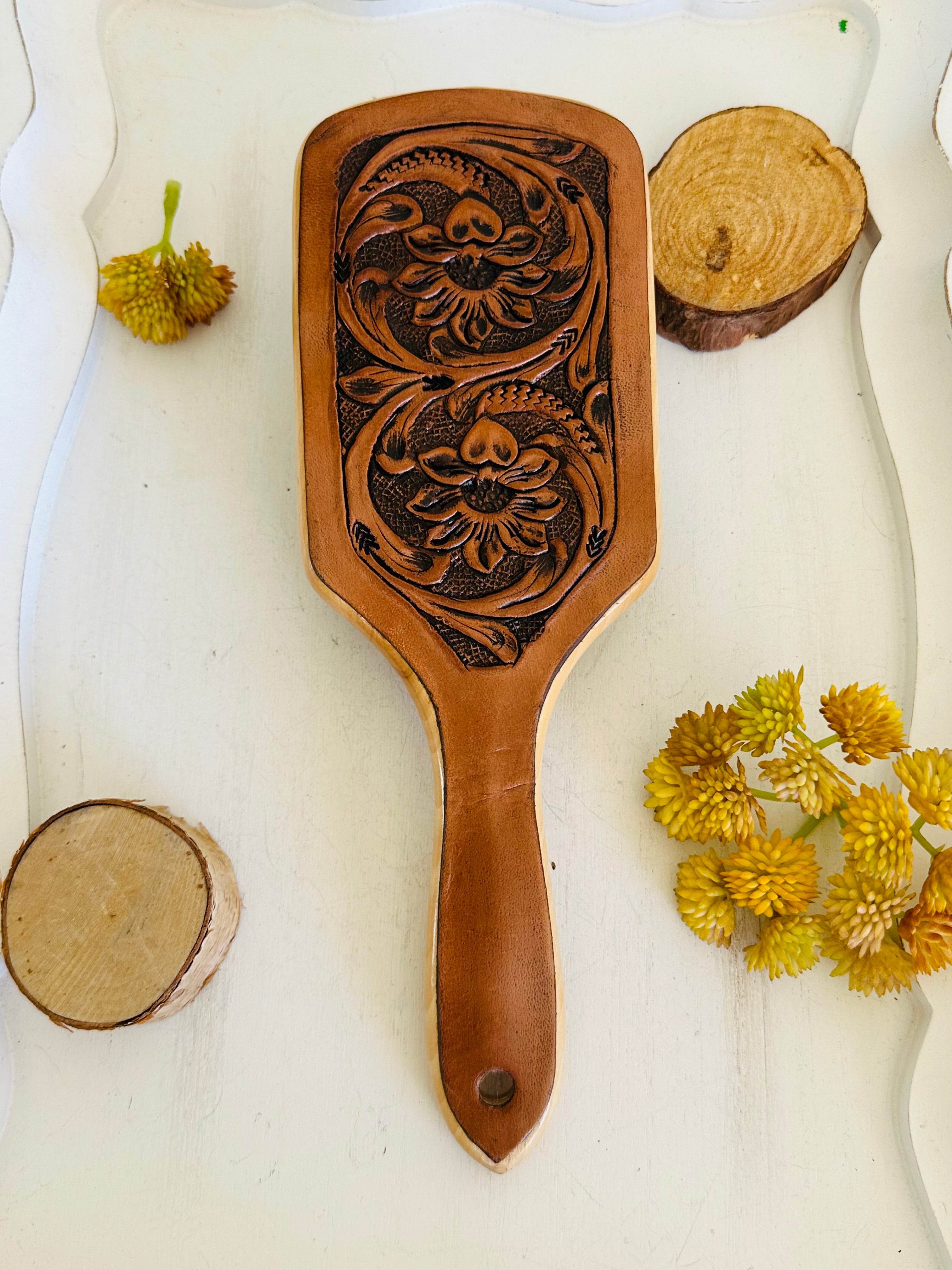 Genuine Tooled Leather Hair Brush