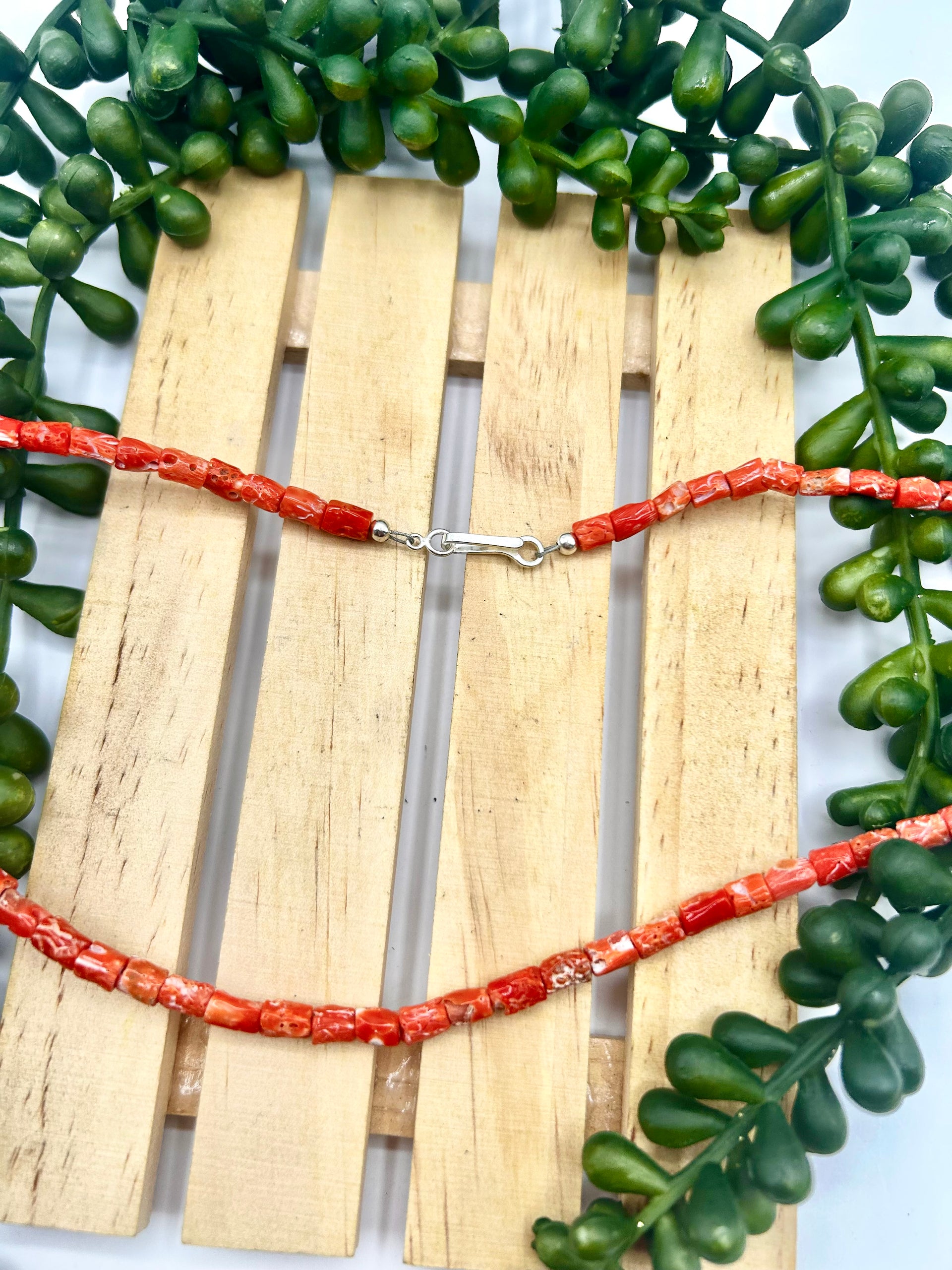 Navajo Made Mediterranean Coral & Sterling Silver Necklace