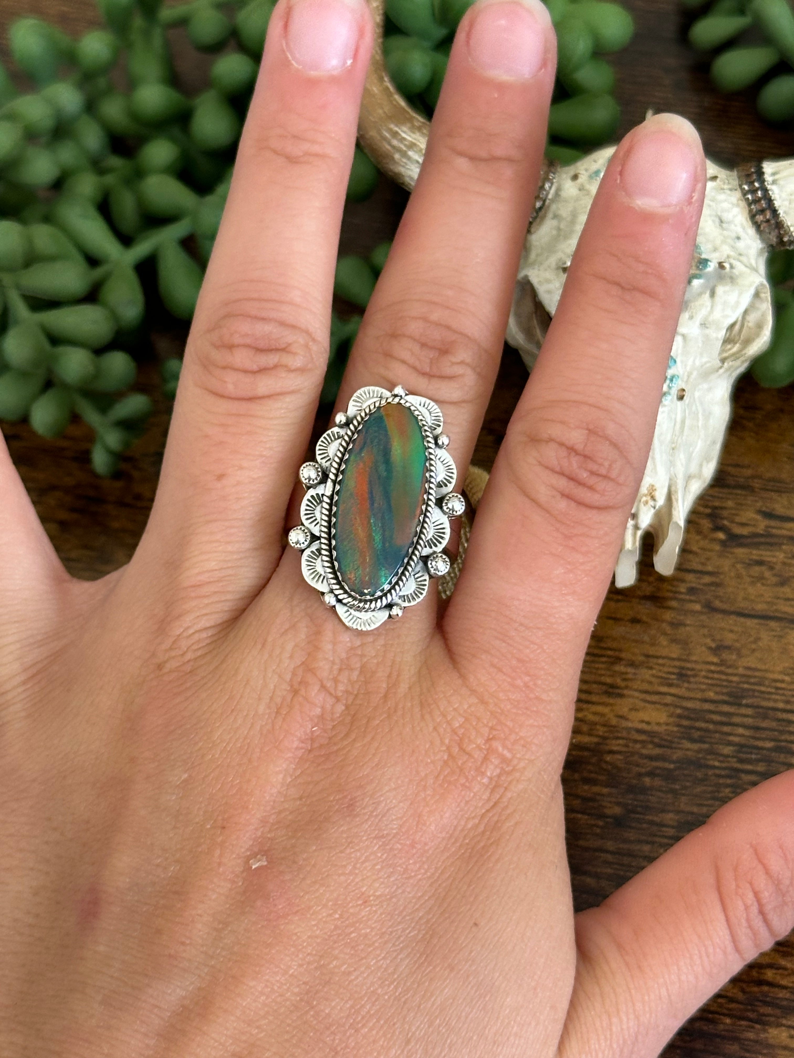 Southwest Handmade Opal & Sterling Silver Adjustable Ring