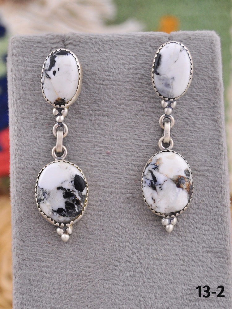 Southwest Made White Buffalo & Sterling Silver Dangle Earrings