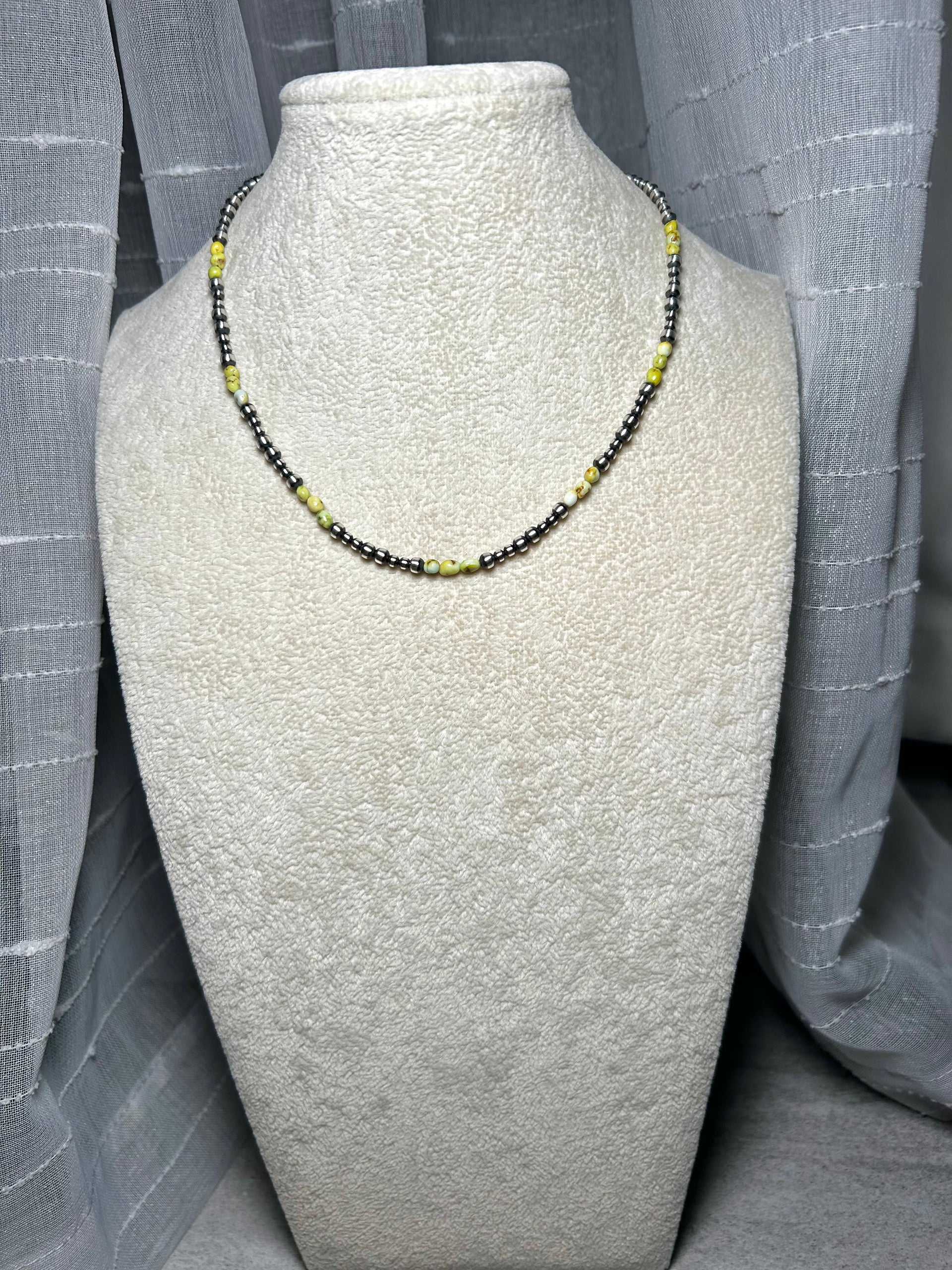 Navajo Strung Palomino Variscite & Sterling Silver Necklace