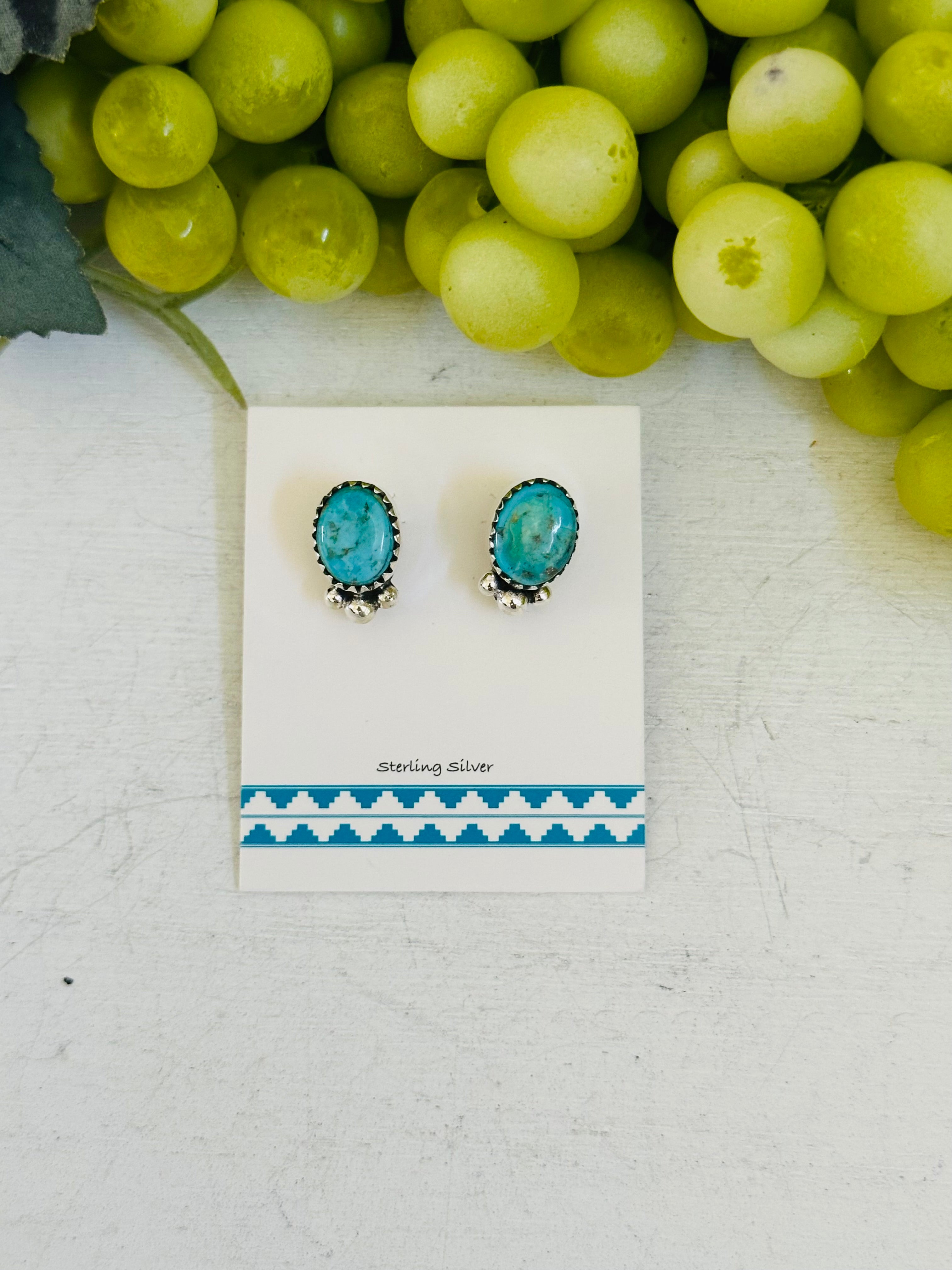 TTD “ dainty” Kingman Turquoise & Sterling Silver Post Earrings