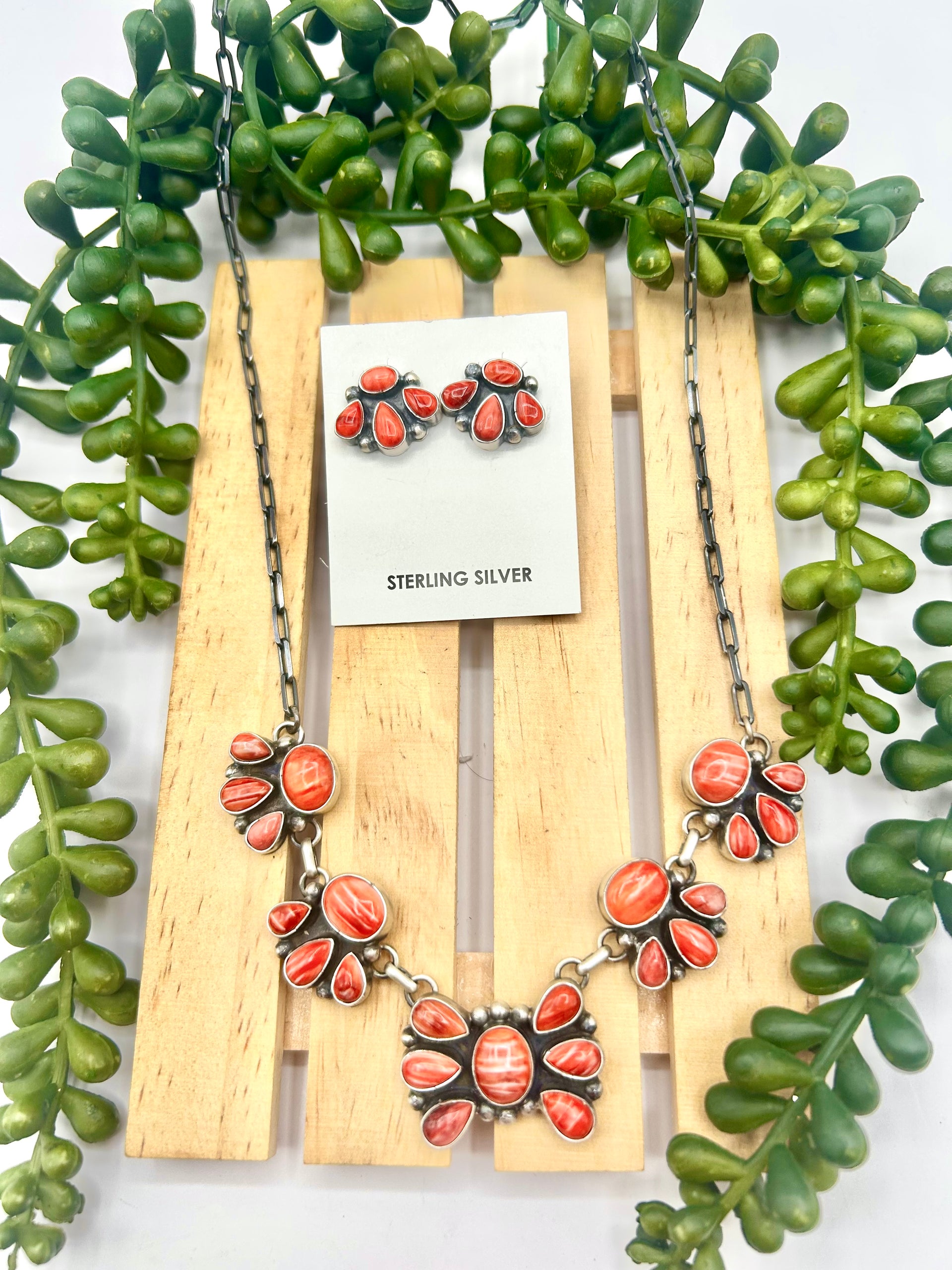 Sharon Francisco Spiny Oyster & Sterling Silver Necklace Set