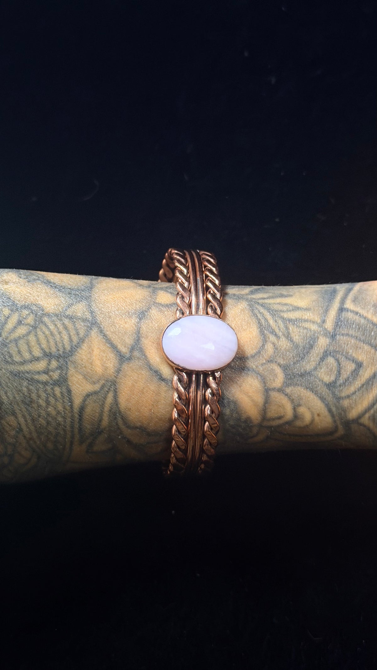 Navajo Made Pink Peruvian Opal & Copper Cuff Bracelet