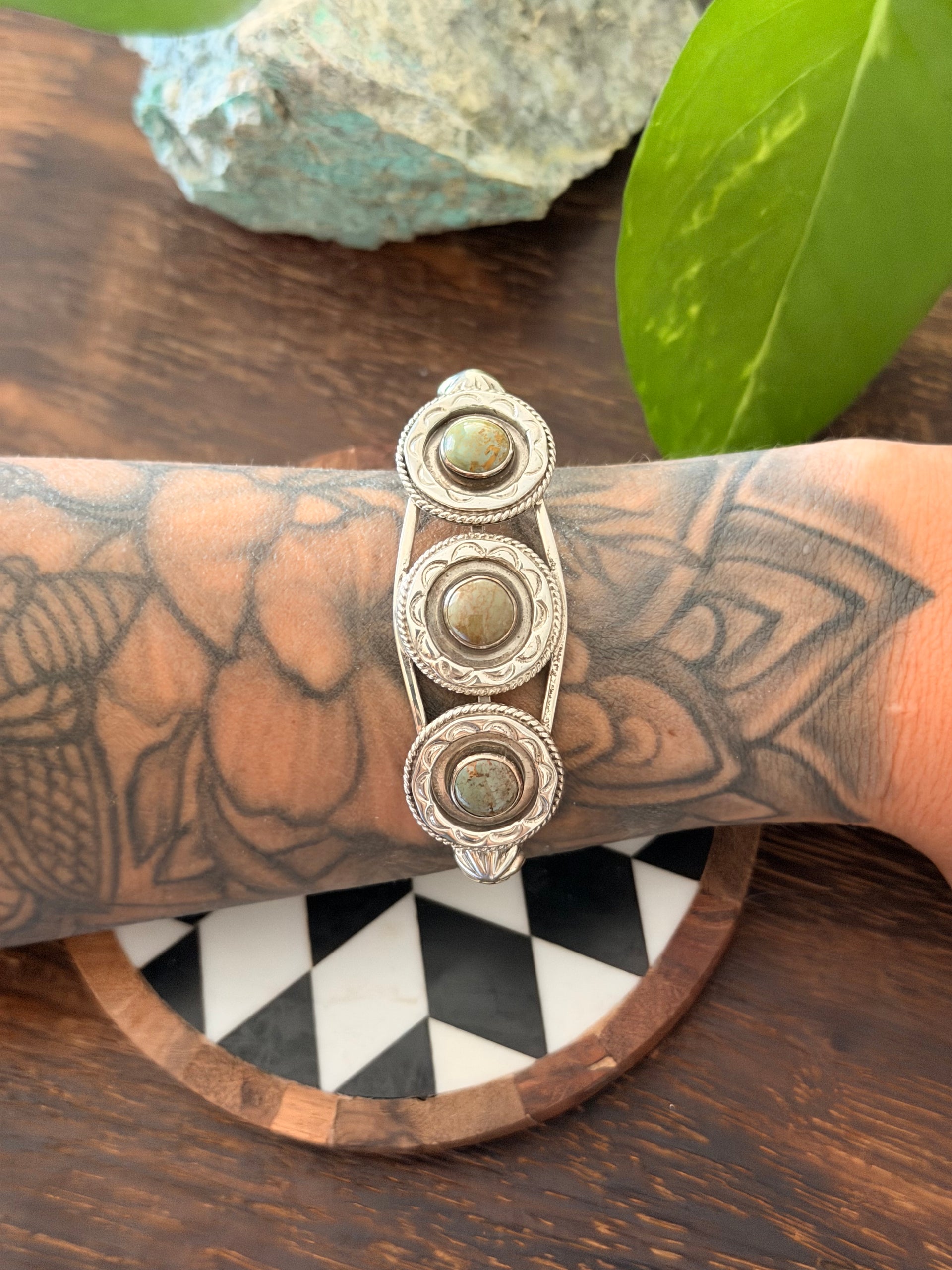 Navajo Made Kingman Turquoise & Sterling Silver Cuff Bracelet