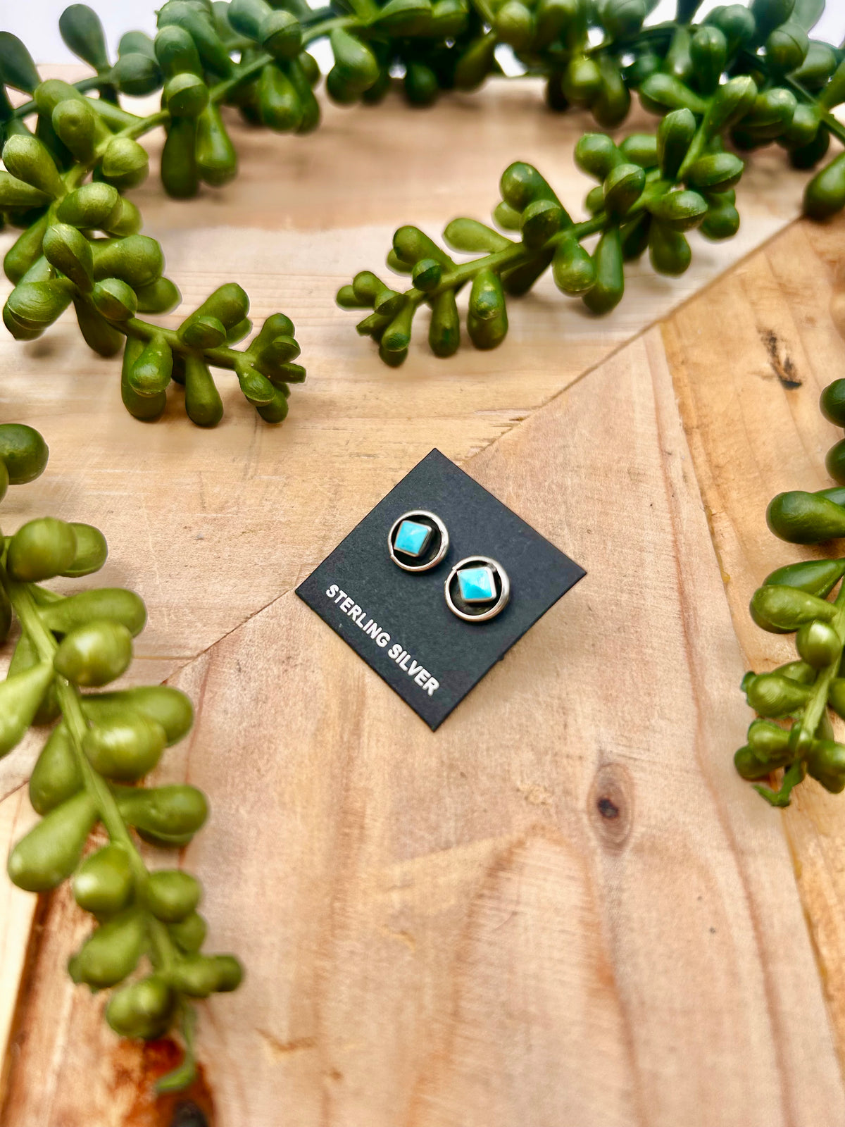 Navajo Made Kingman Turquoise & Sterling Silver Post Earrings