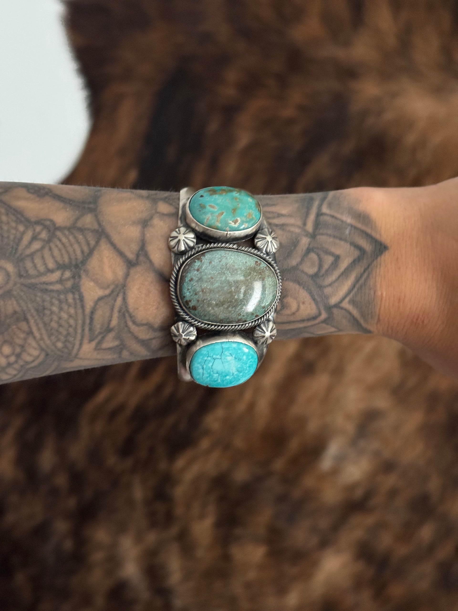 Paul Livingston Mixed Turquoise & Sterling Silver Cuff Bracelet