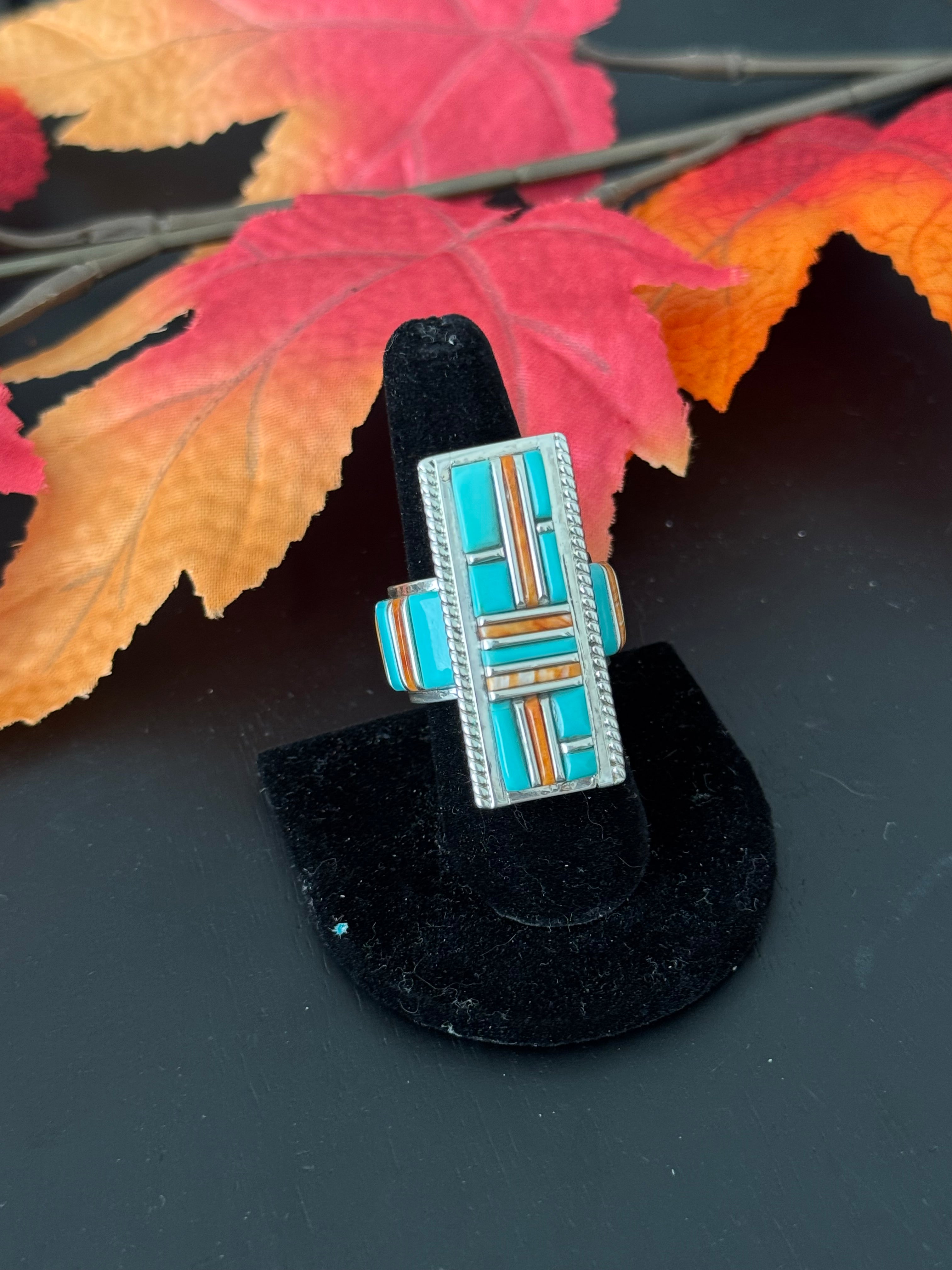 Navajo Made Multi Stone & Sterling Silver Ring Size 8.5