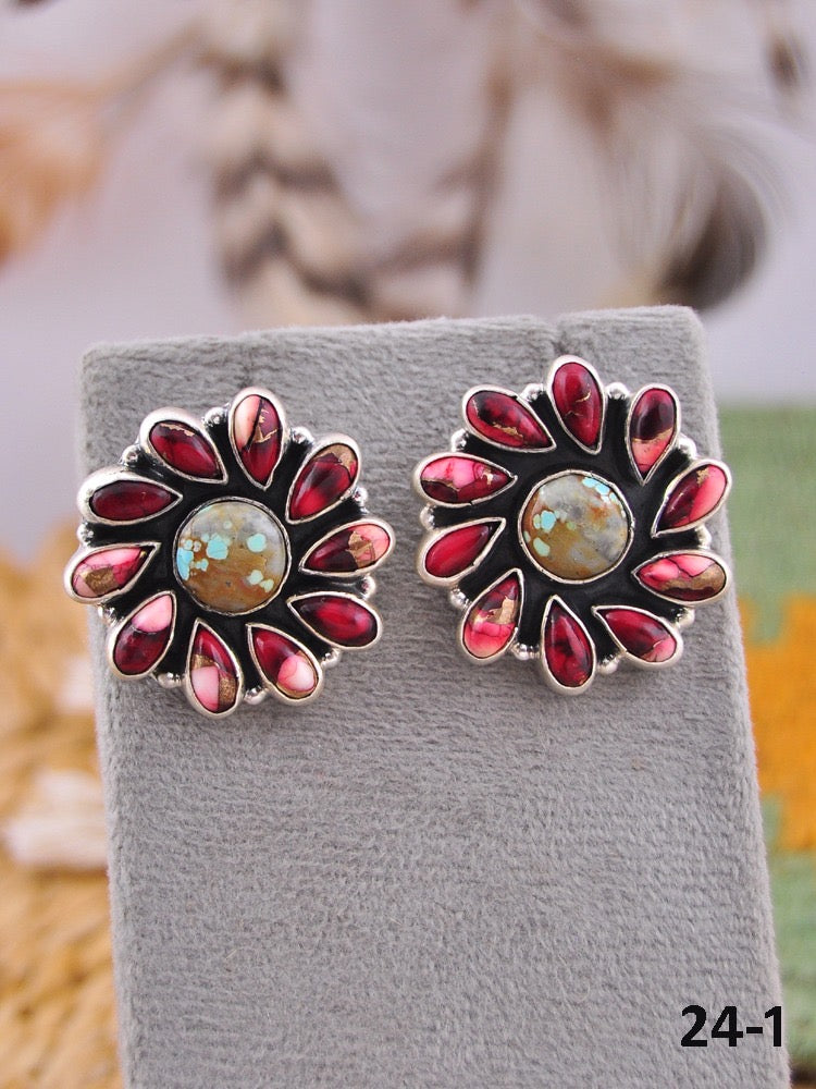 Southwest Handmade Multi Stone & Sterling Silver Post Earrings